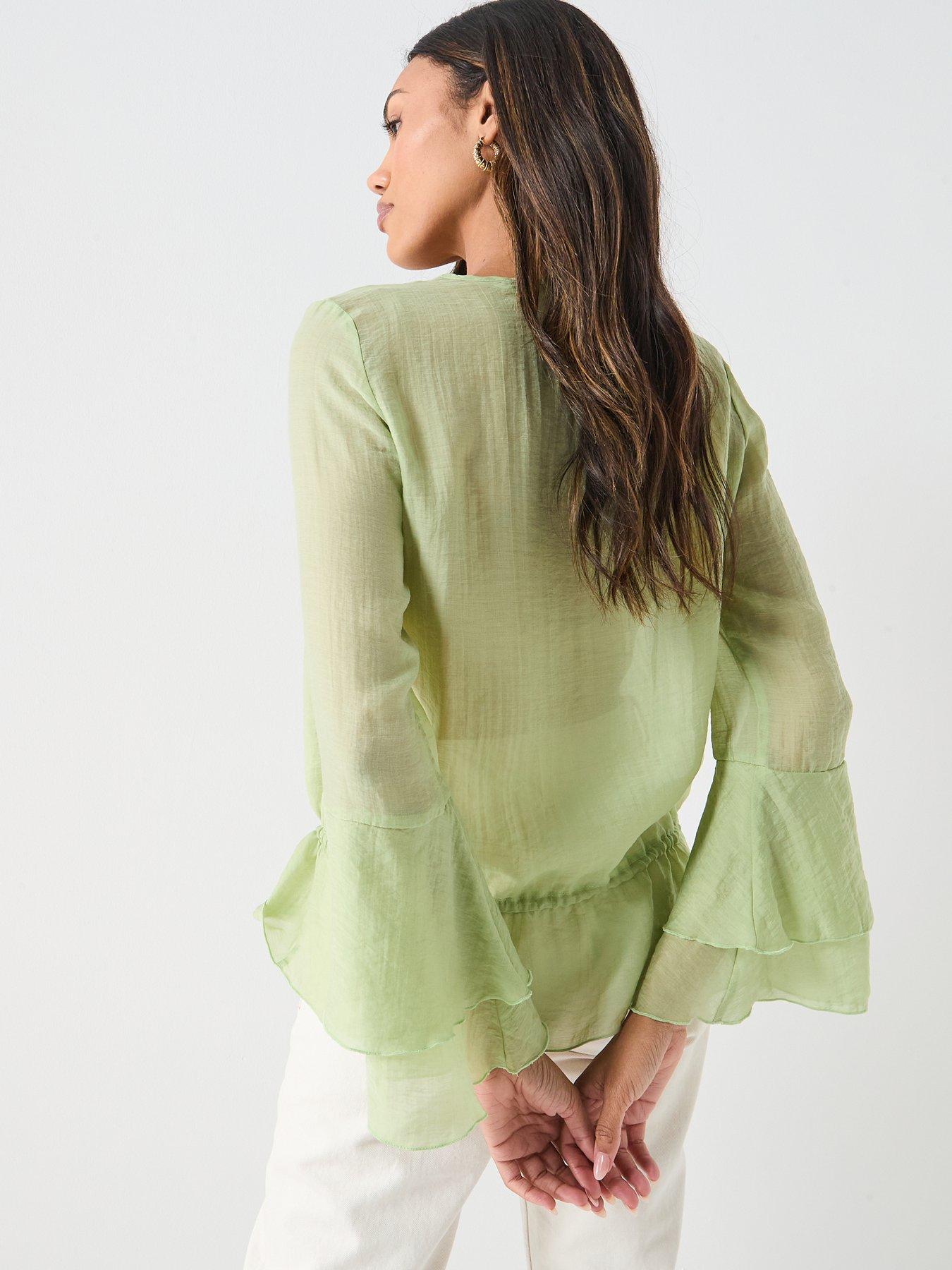  image of aware-valora-v-neck-long-sleeve-top-green