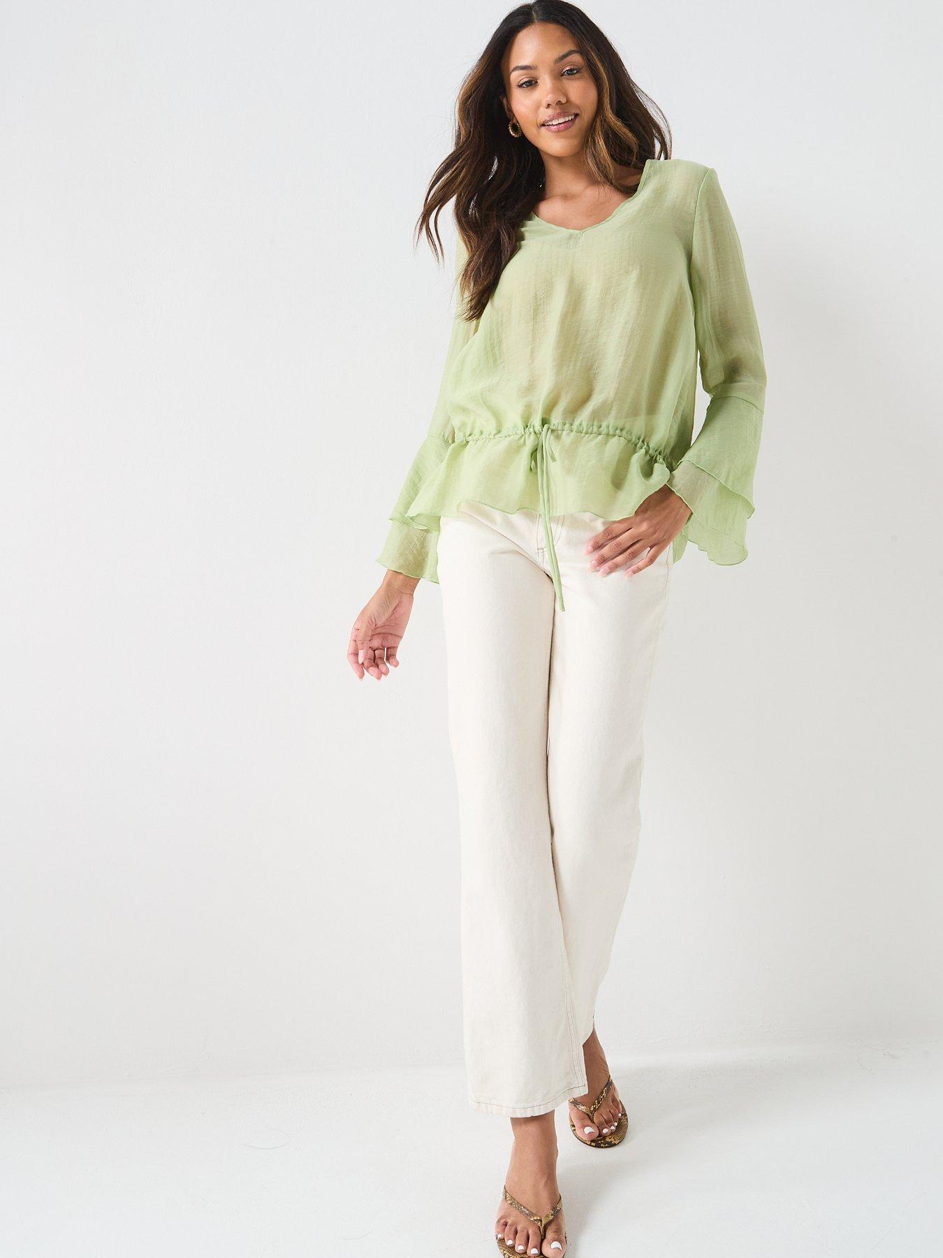  image of aware-valora-v-neck-long-sleeve-top-green