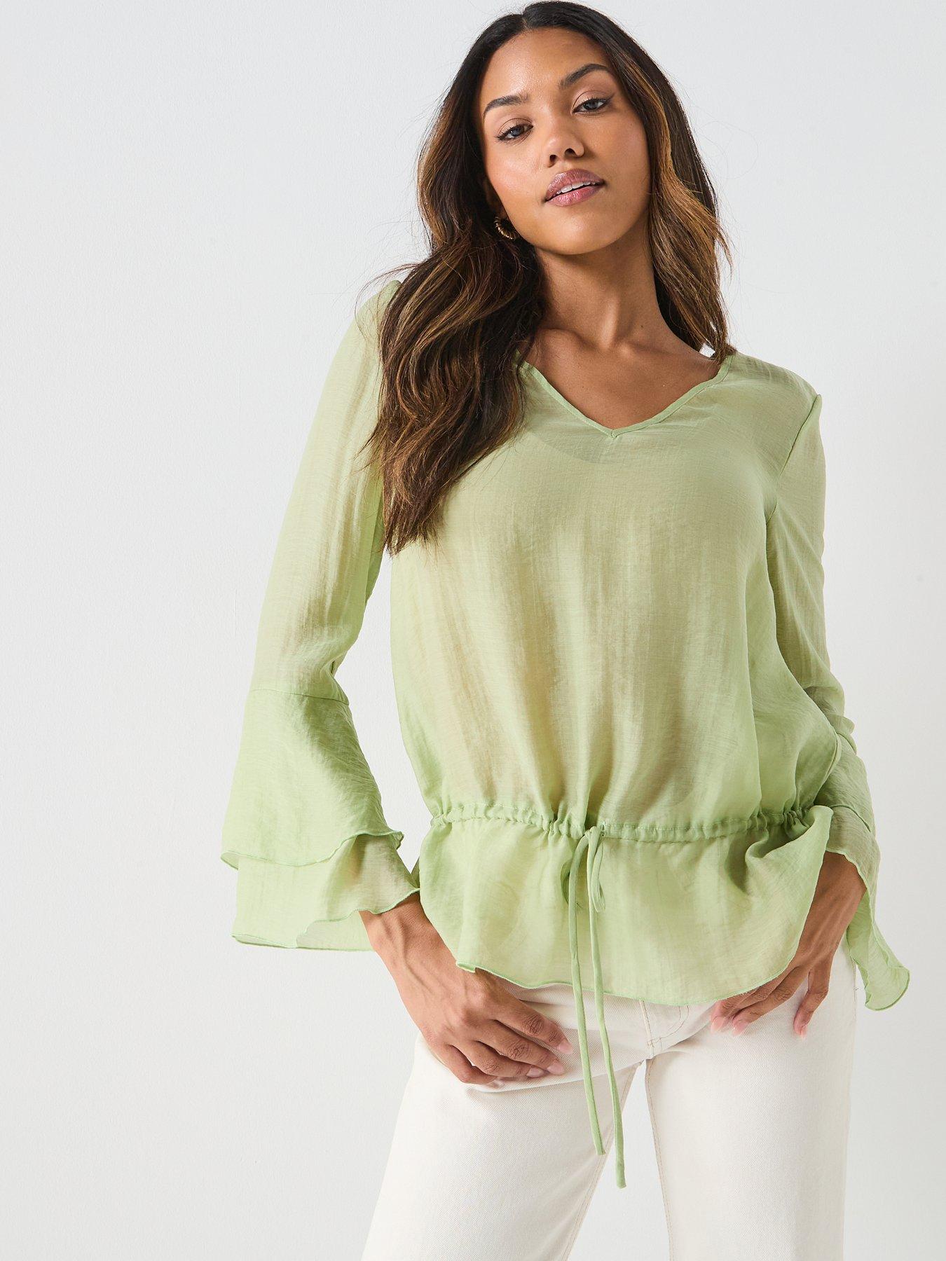  image of aware-valora-v-neck-long-sleeve-top-green