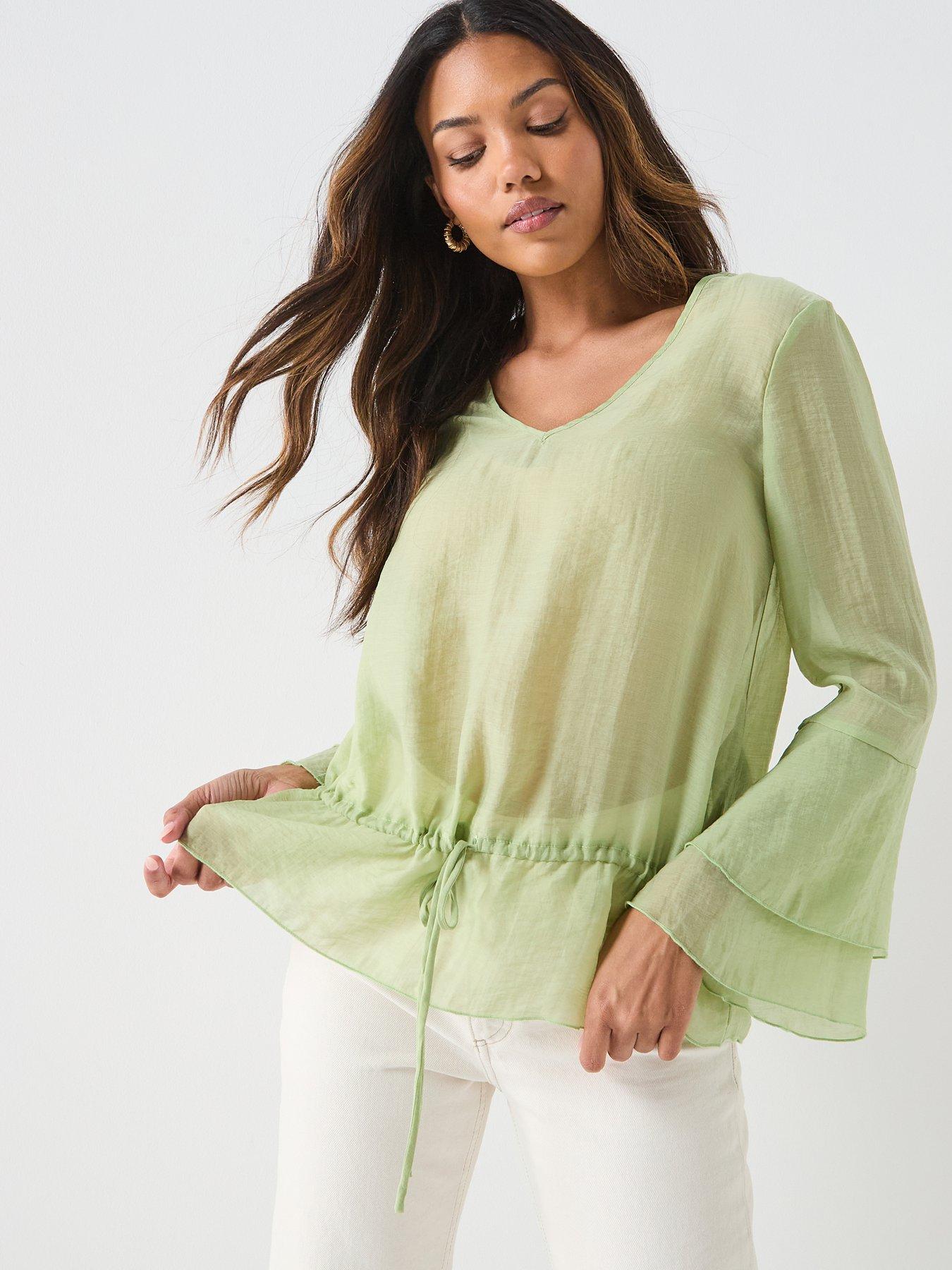  image of aware-valora-v-neck-long-sleeve-top-green