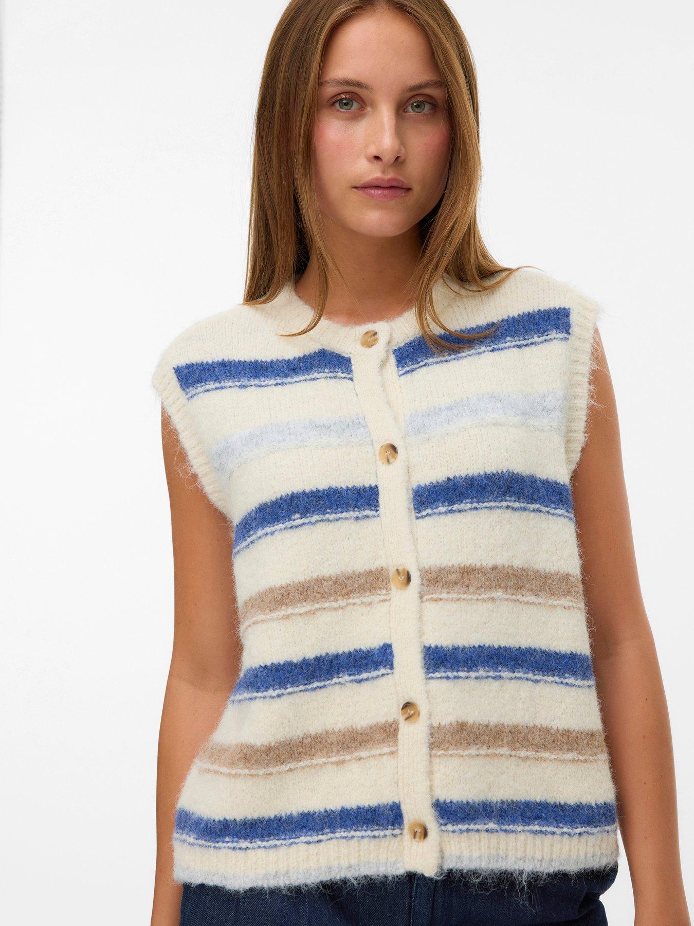 Vero Moda Kira Sleeveless Stripe Knitted Vest - Grey