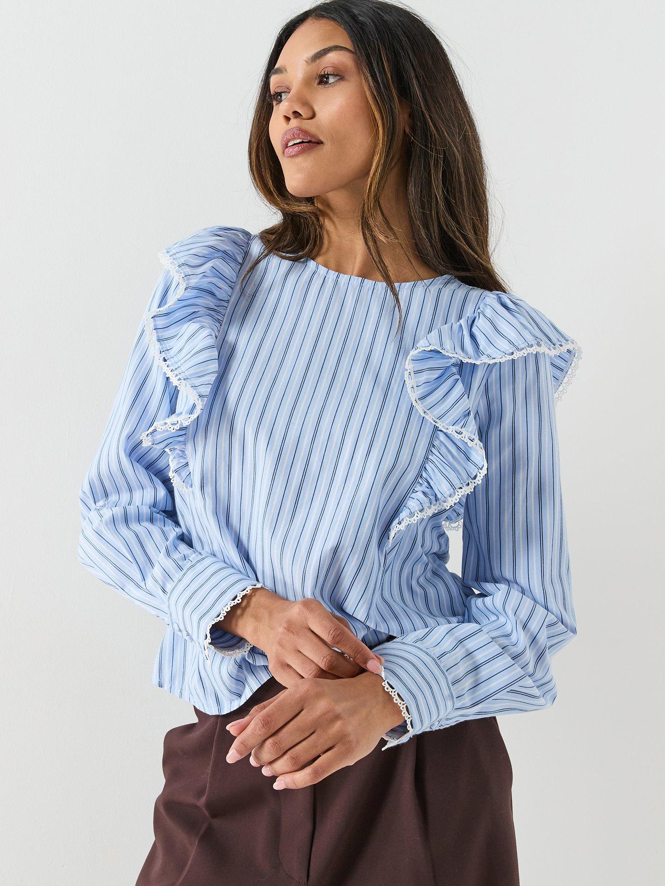 Vero Moda Striped Long Sleeve Tape Top - Blue