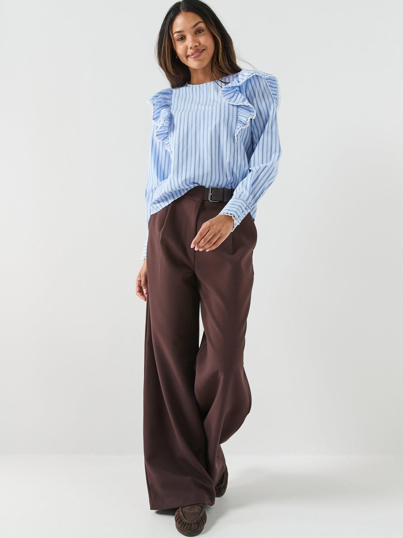 Image 3 of 5 of Vero Moda Striped Long Sleeve Tape Top - Blue