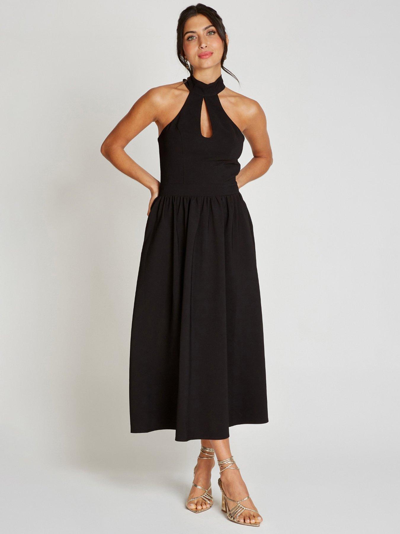 front image of little-mistress-halter-neck-keyhole-midaxi-dress-black