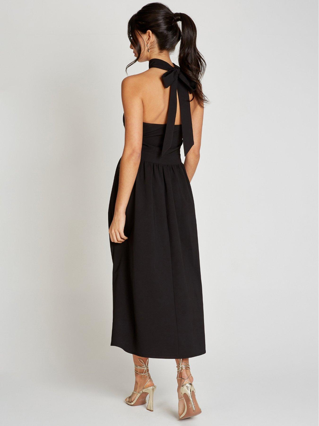 stillFront image of little-mistress-halter-neck-keyhole-midaxi-dress-black