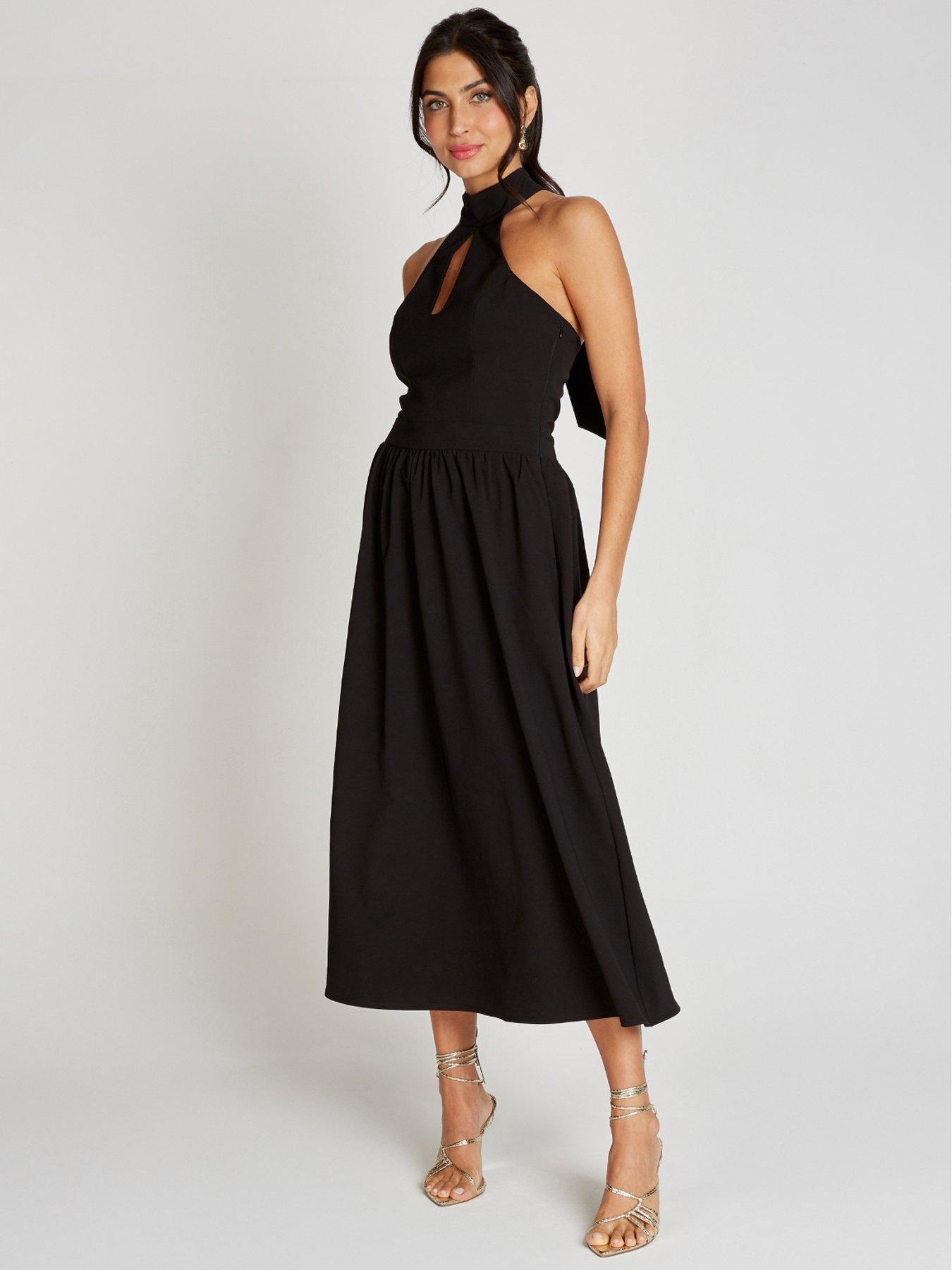  image of little-mistress-halter-neck-keyhole-midaxi-dress-black