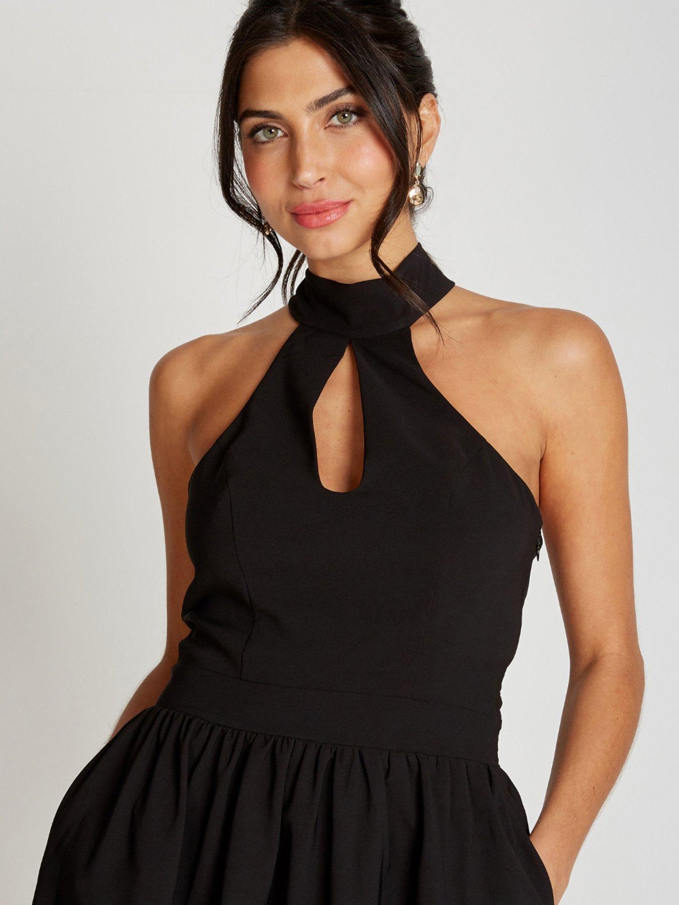  image of little-mistress-halter-neck-keyhole-midaxi-dress-black