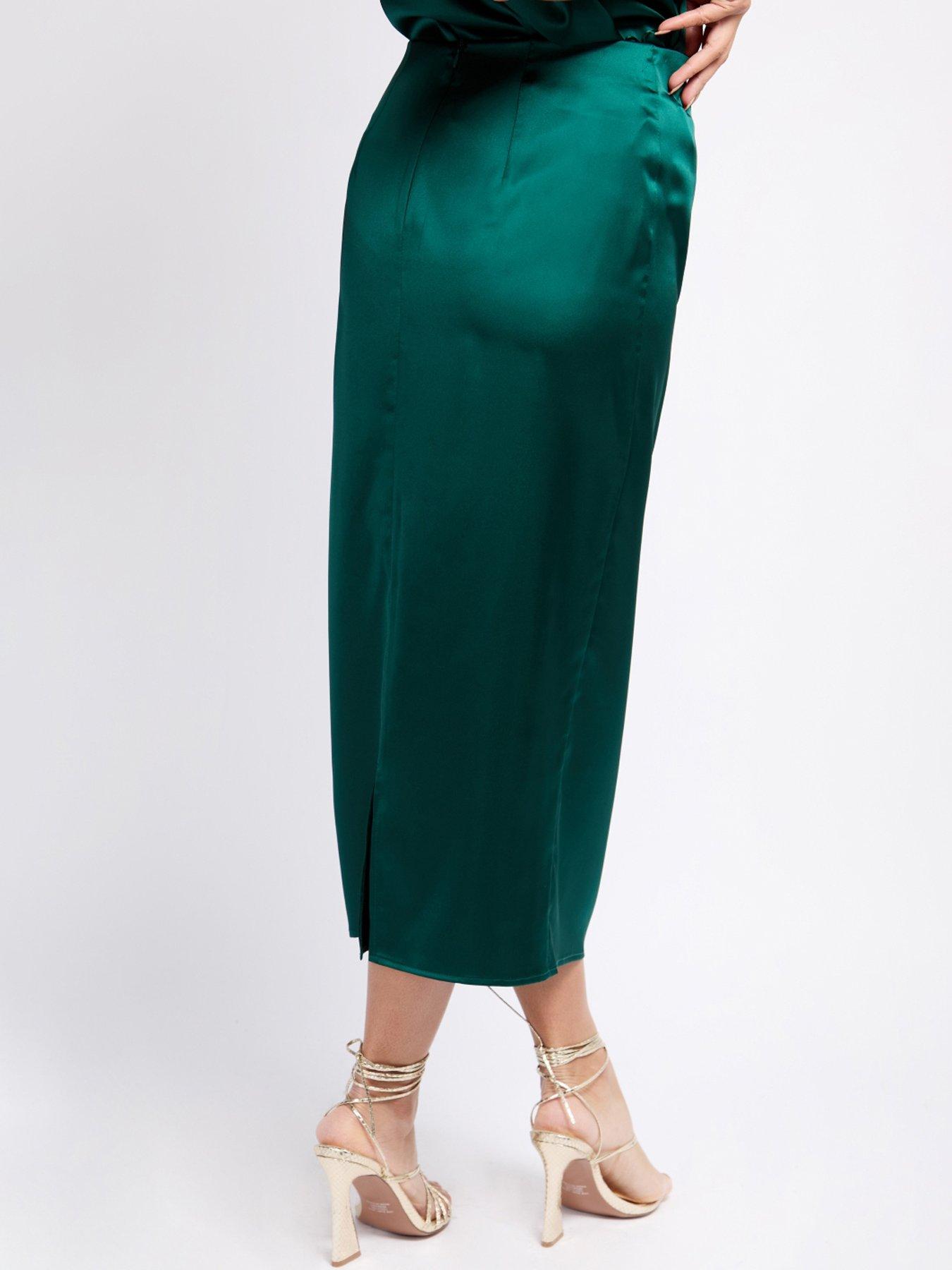 stillFront image of little-mistress-satin-drape-midaxi-skirt-green
