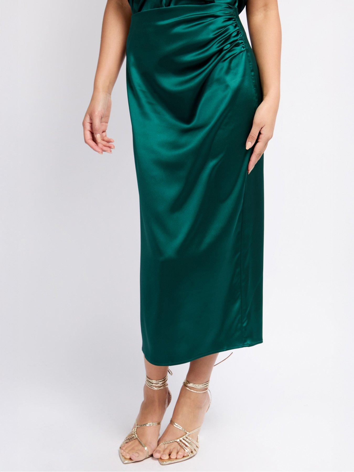  image of little-mistress-satin-drape-midaxi-skirt-green