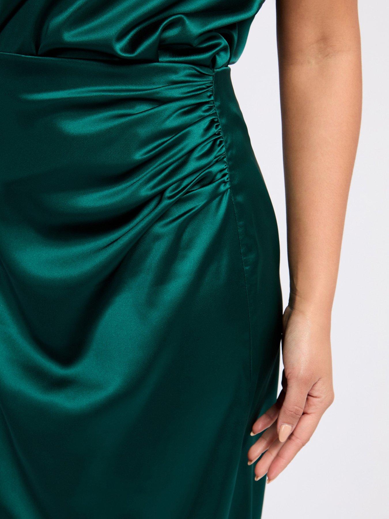  image of little-mistress-satin-drape-midaxi-skirt-green