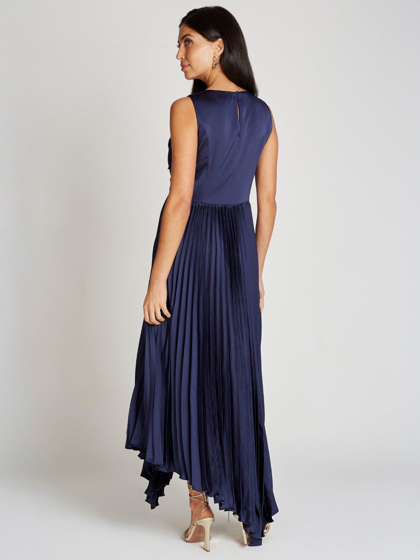 stillFront image of little-mistress-satin-pleated-midaxi-dress-navy