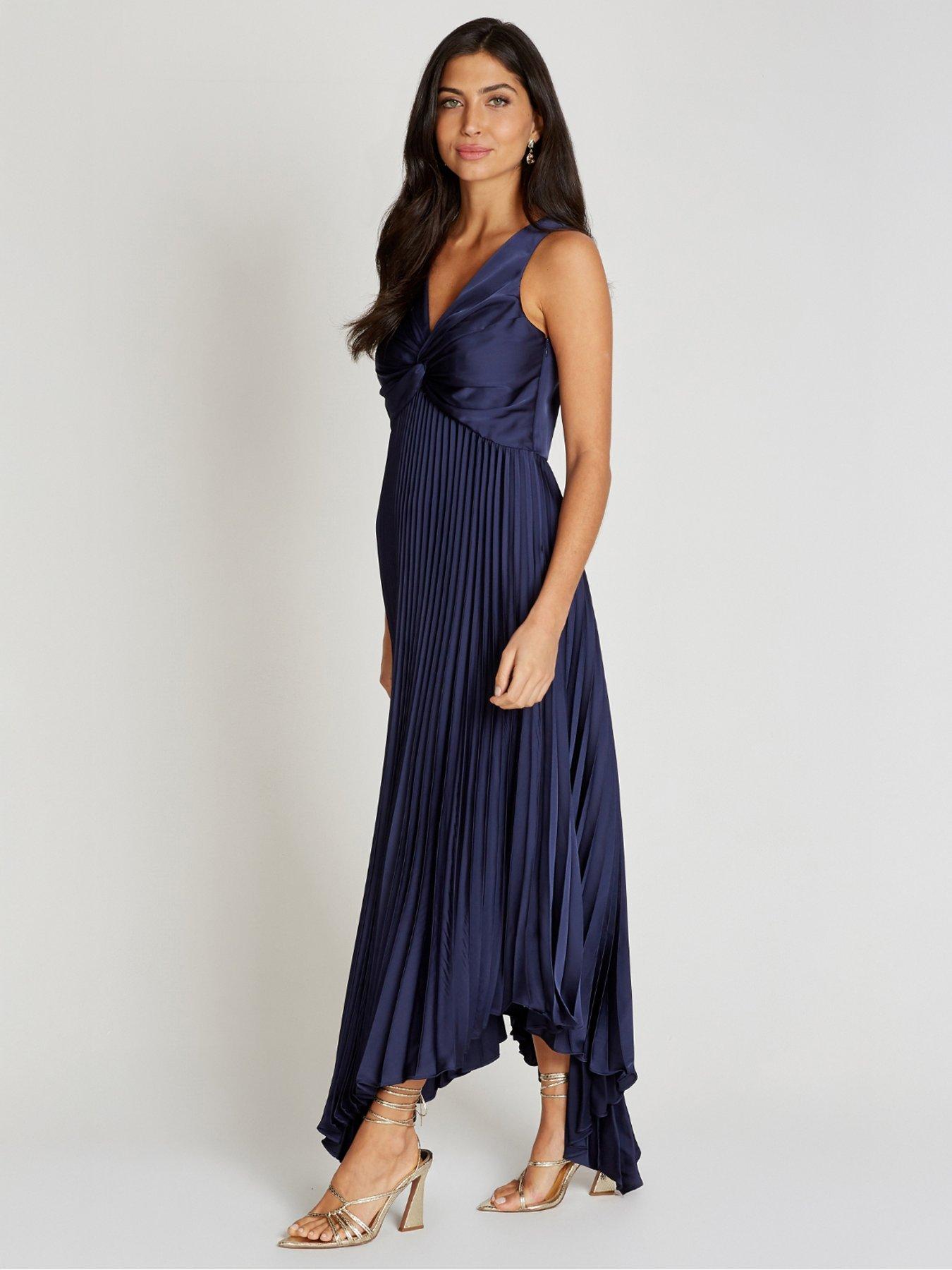  image of little-mistress-satin-pleated-midaxi-dress-navy