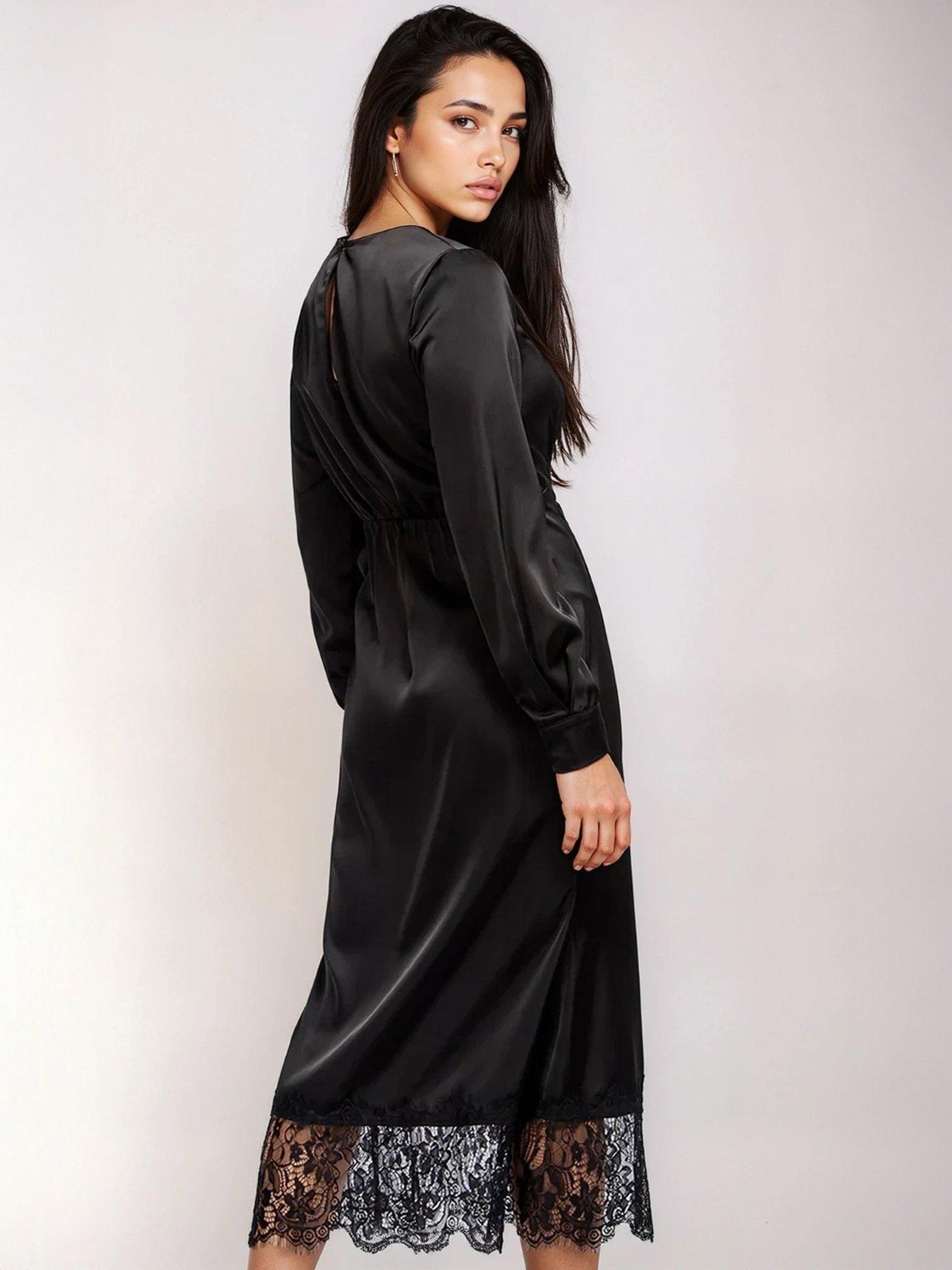  image of little-mistress-satin-and-lace-midaxi-dress-black