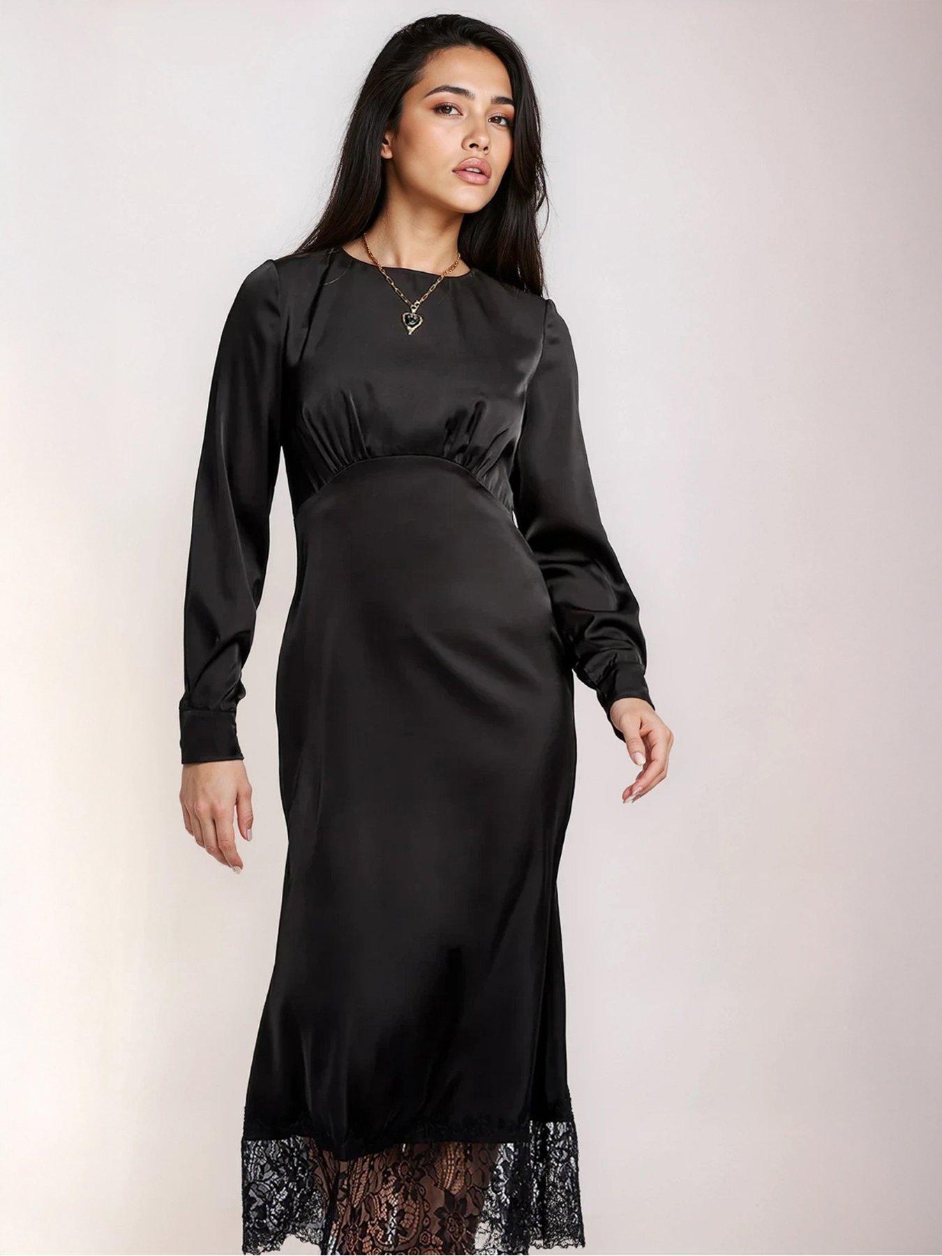  image of little-mistress-satin-and-lace-midaxi-dress-black