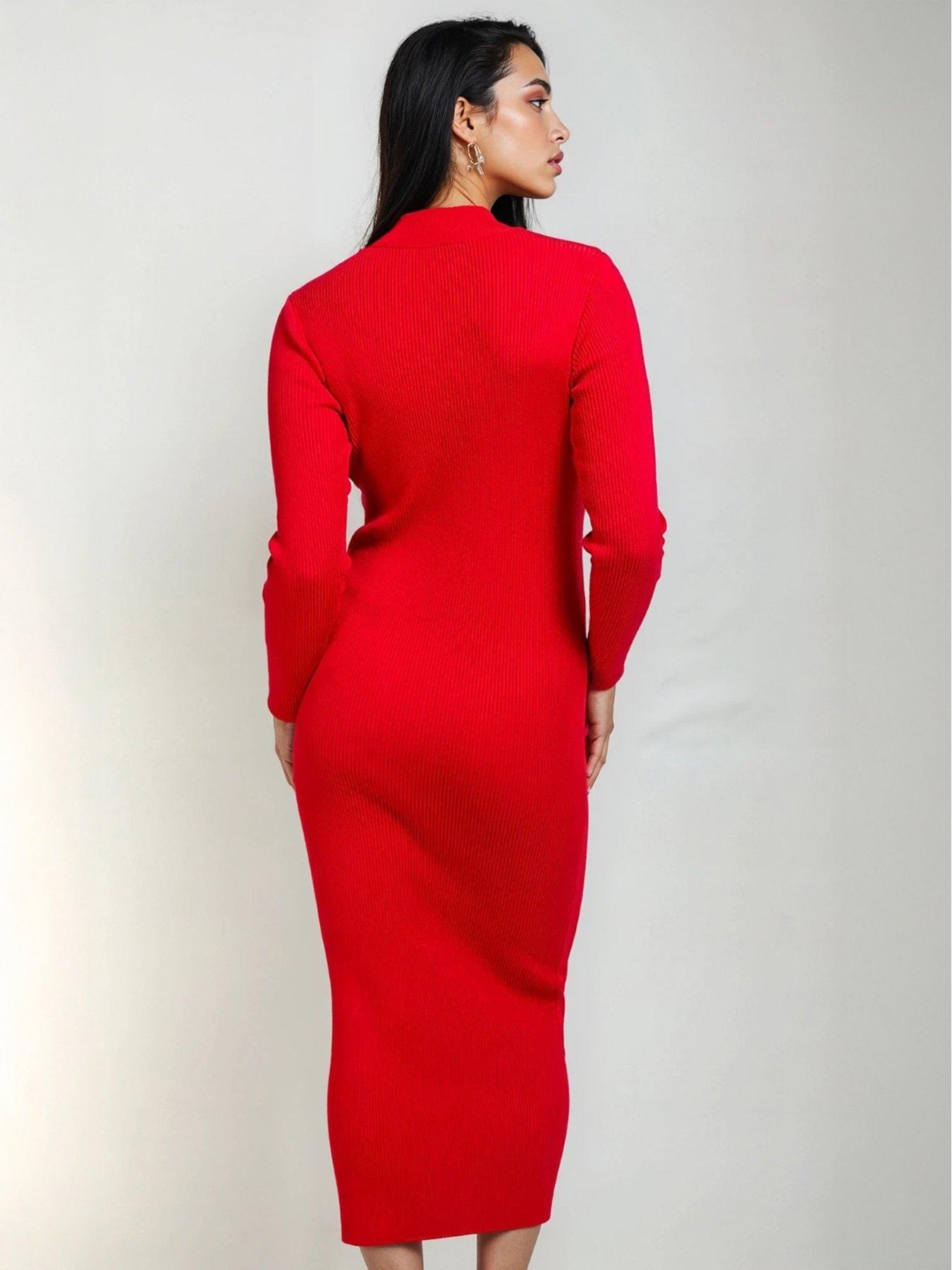 stillFront image of little-mistress-ribbed-knit-midaxi-bodycon-dress-red