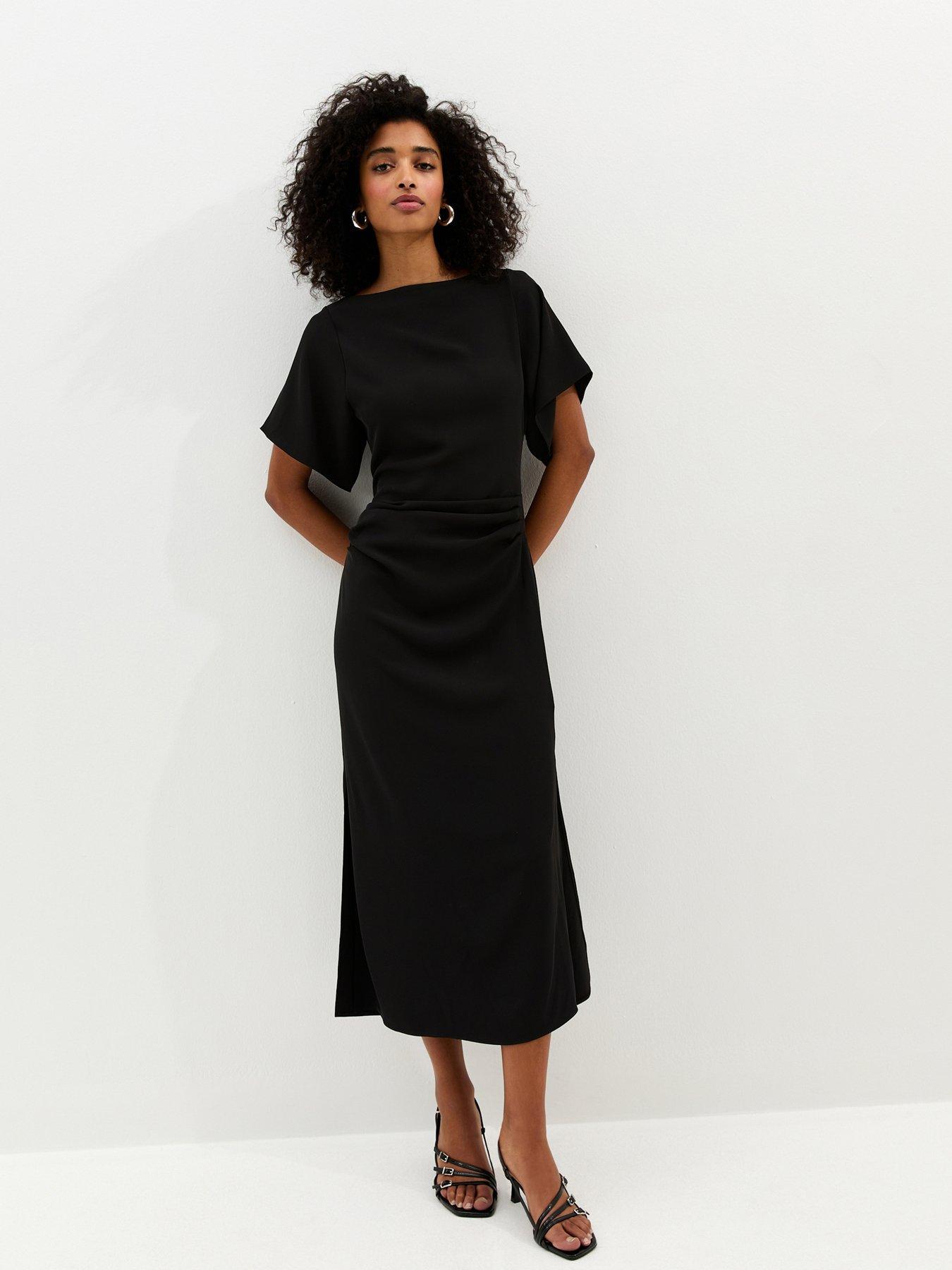 New Look Ruched Waist Short Sleeve Midi Dress - Black
