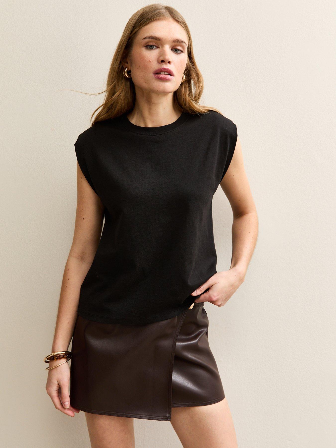 Image 1 of 5 of New Look Shoulder Pad Tank Top - Black