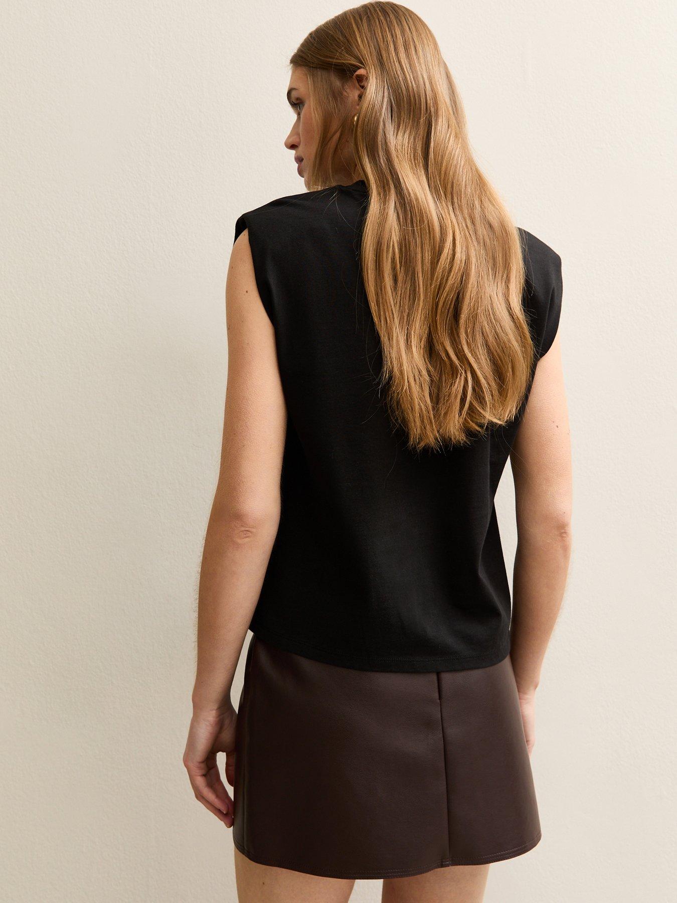 Image 2 of 5 of New Look Shoulder Pad Tank Top - Black