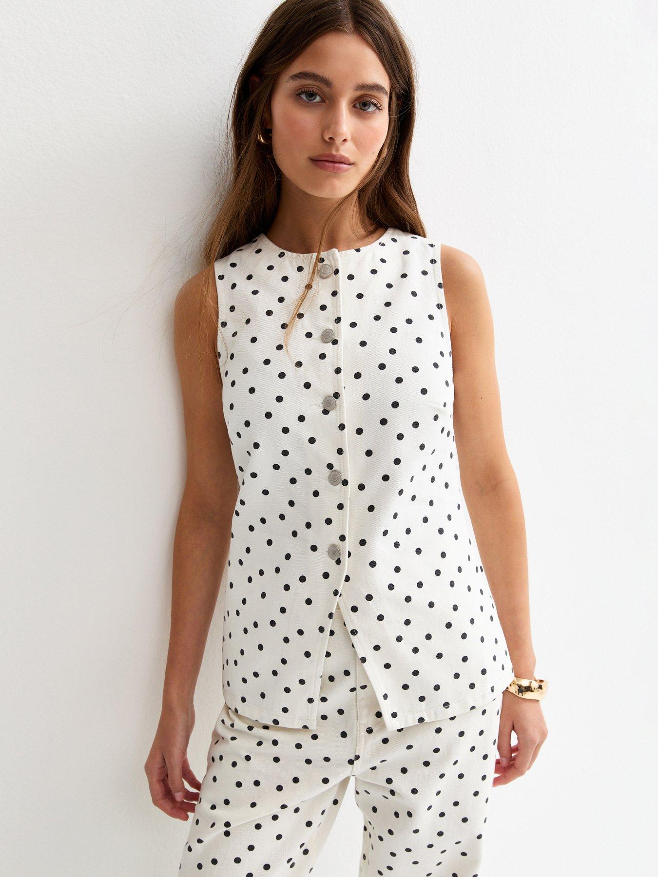 New Look White Denim Polka Dot Longline Waistcoat