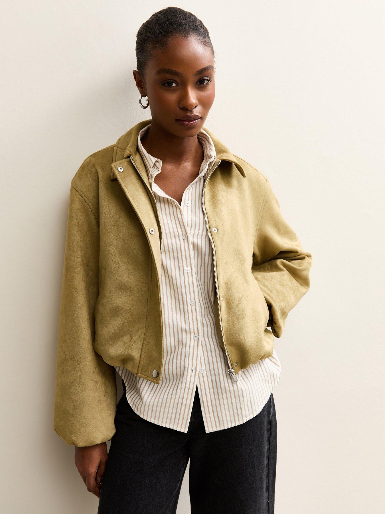 Image 1 of 4 of New Look Faux Suede Bubble Hem - Green