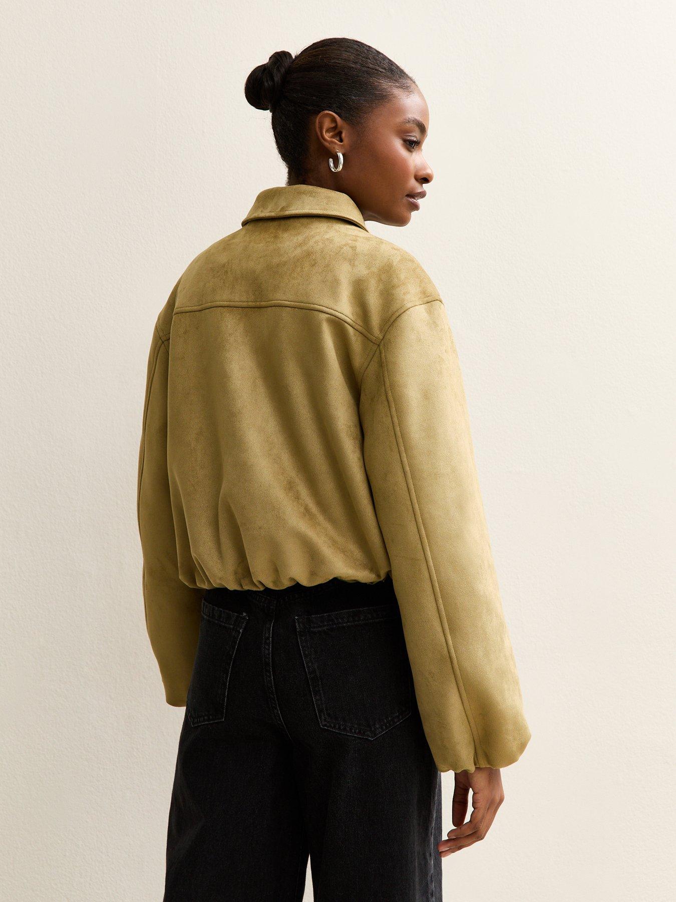Image 2 of 4 of New Look Faux Suede Bubble Hem - Green
