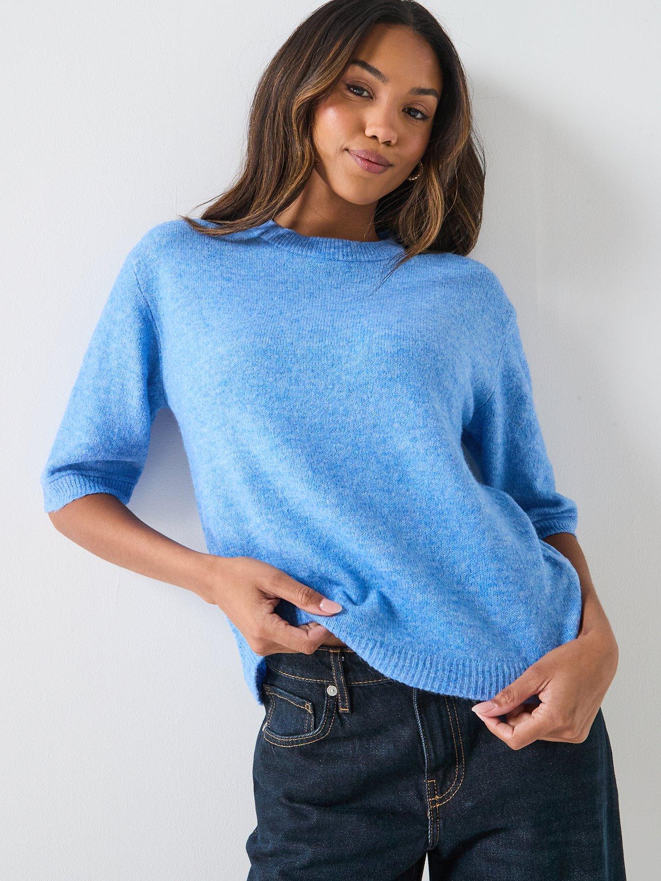 front image of jdy-sonja-34-length-sleeve-pullover-blue