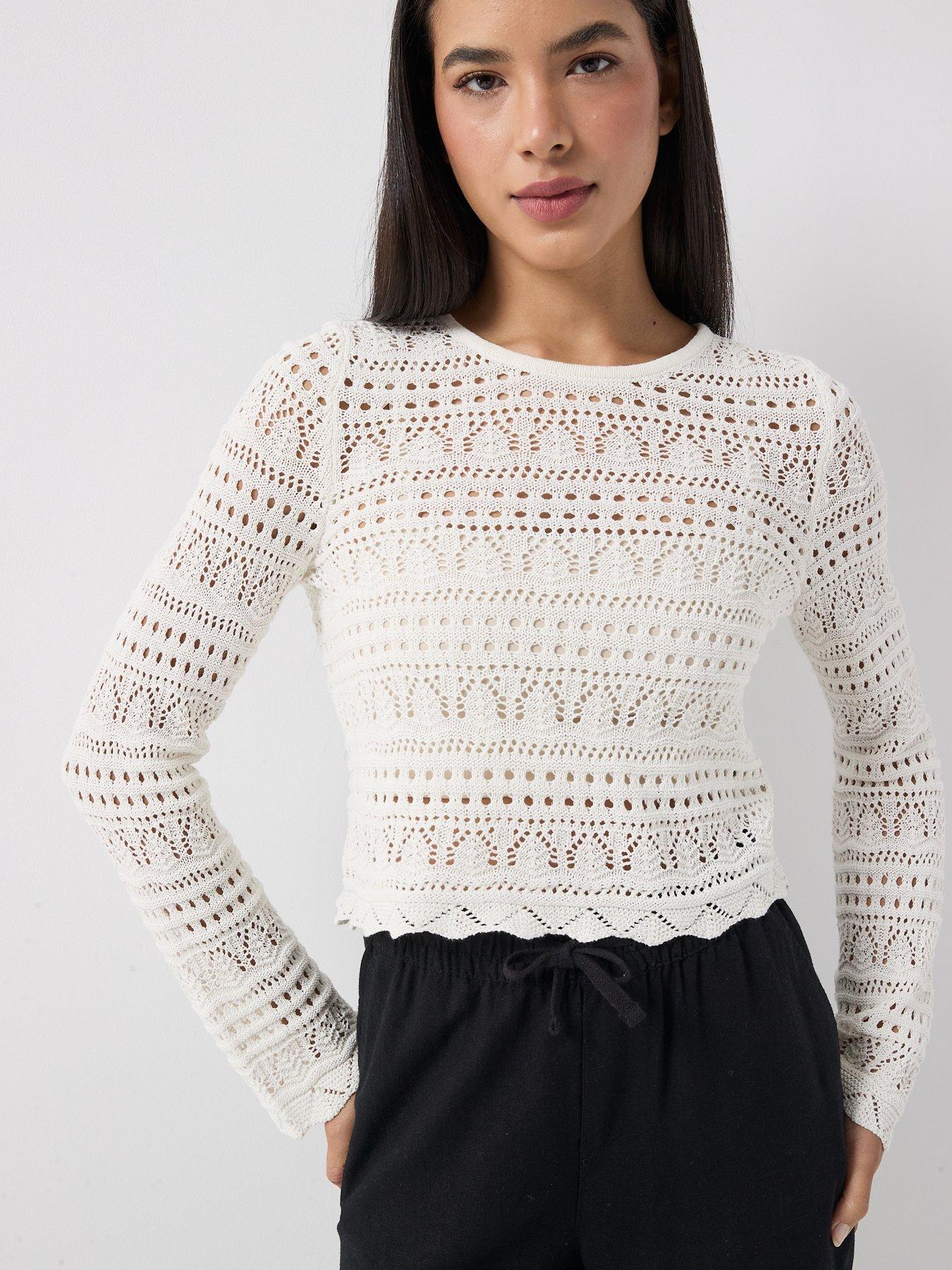 Only Long Sleeve Crochet Top - Cream