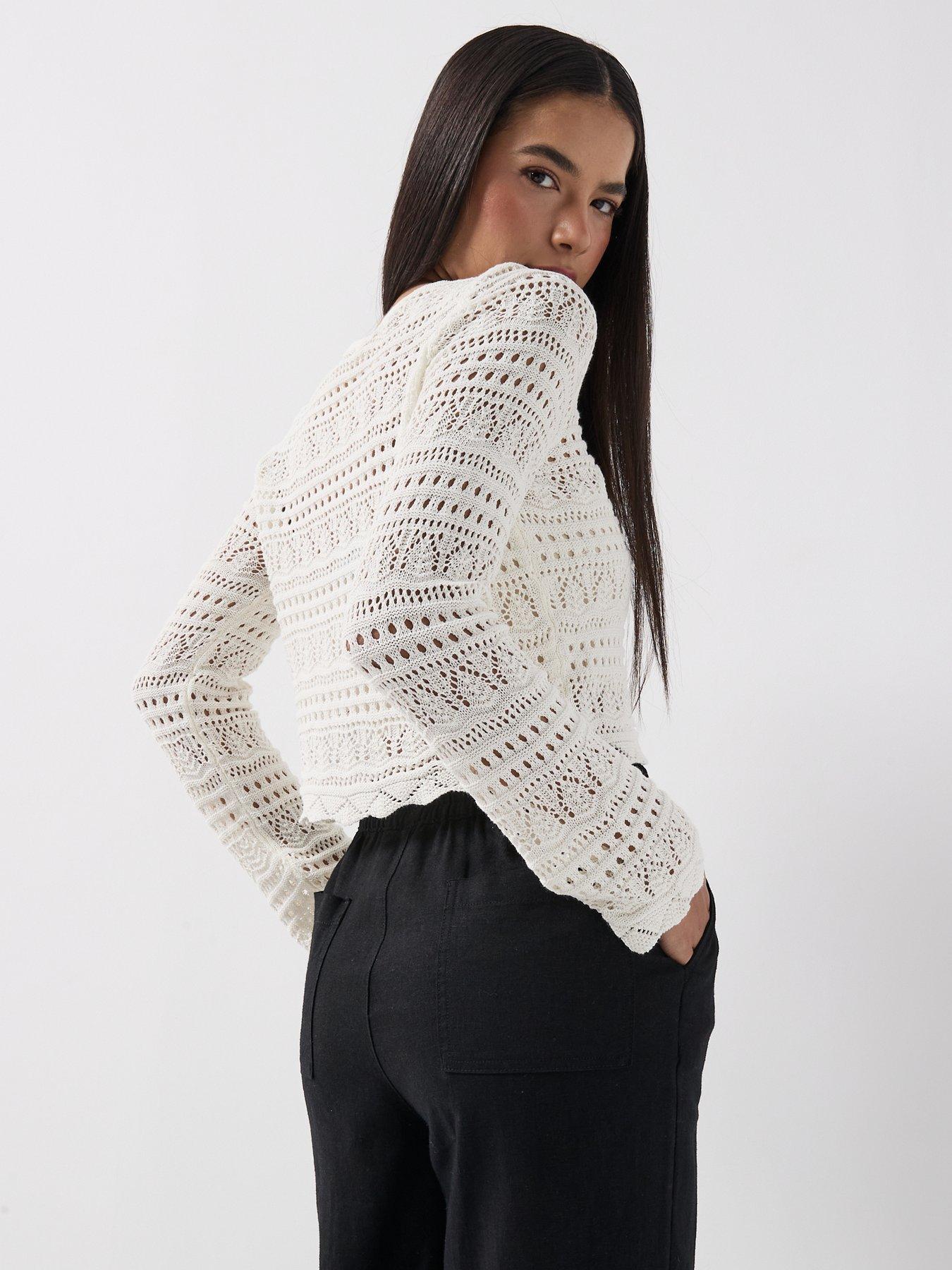  image of only-only-long-sleeve-cochet-top-cream