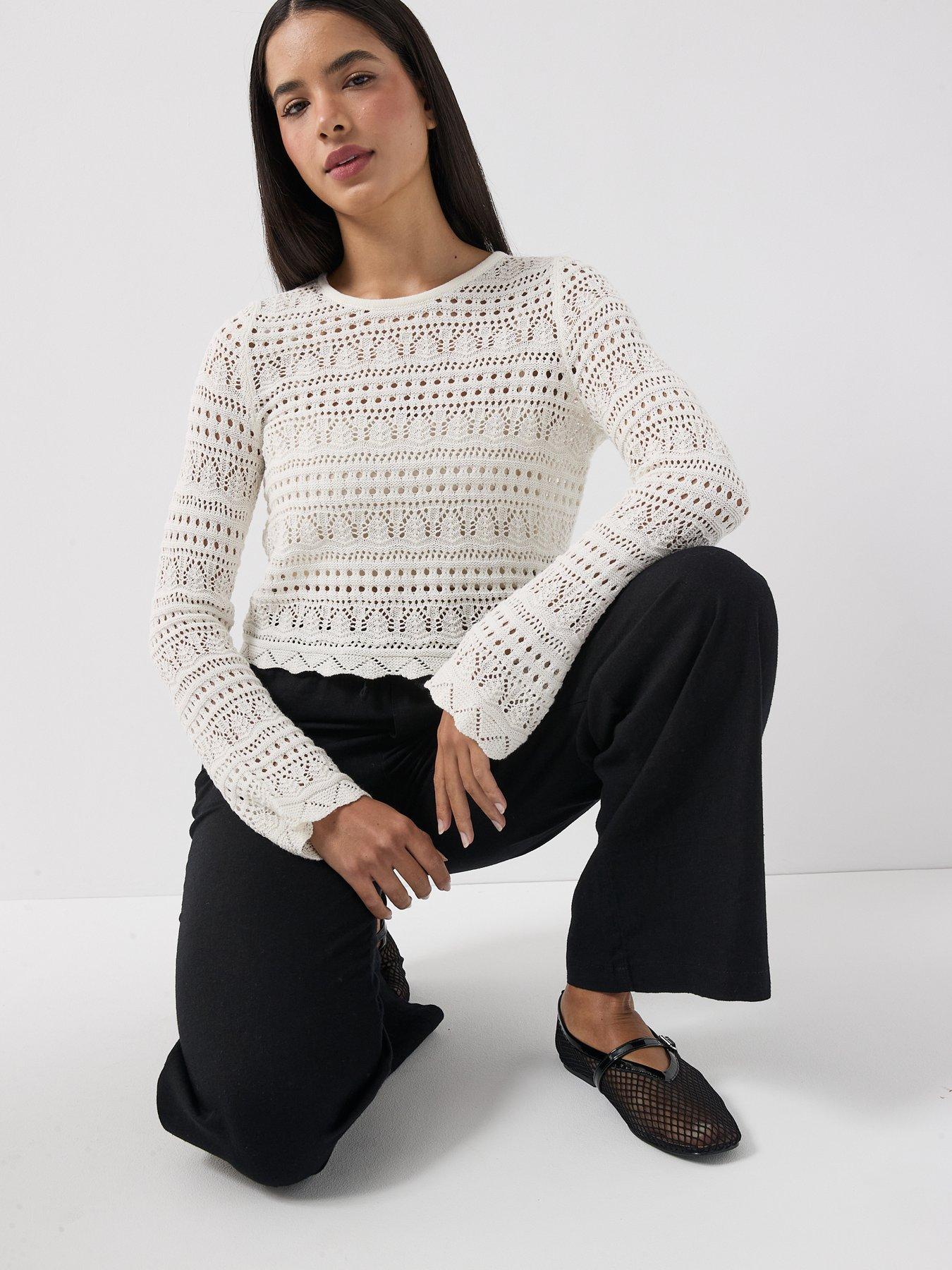 image of only-only-long-sleeve-cochet-top-cream