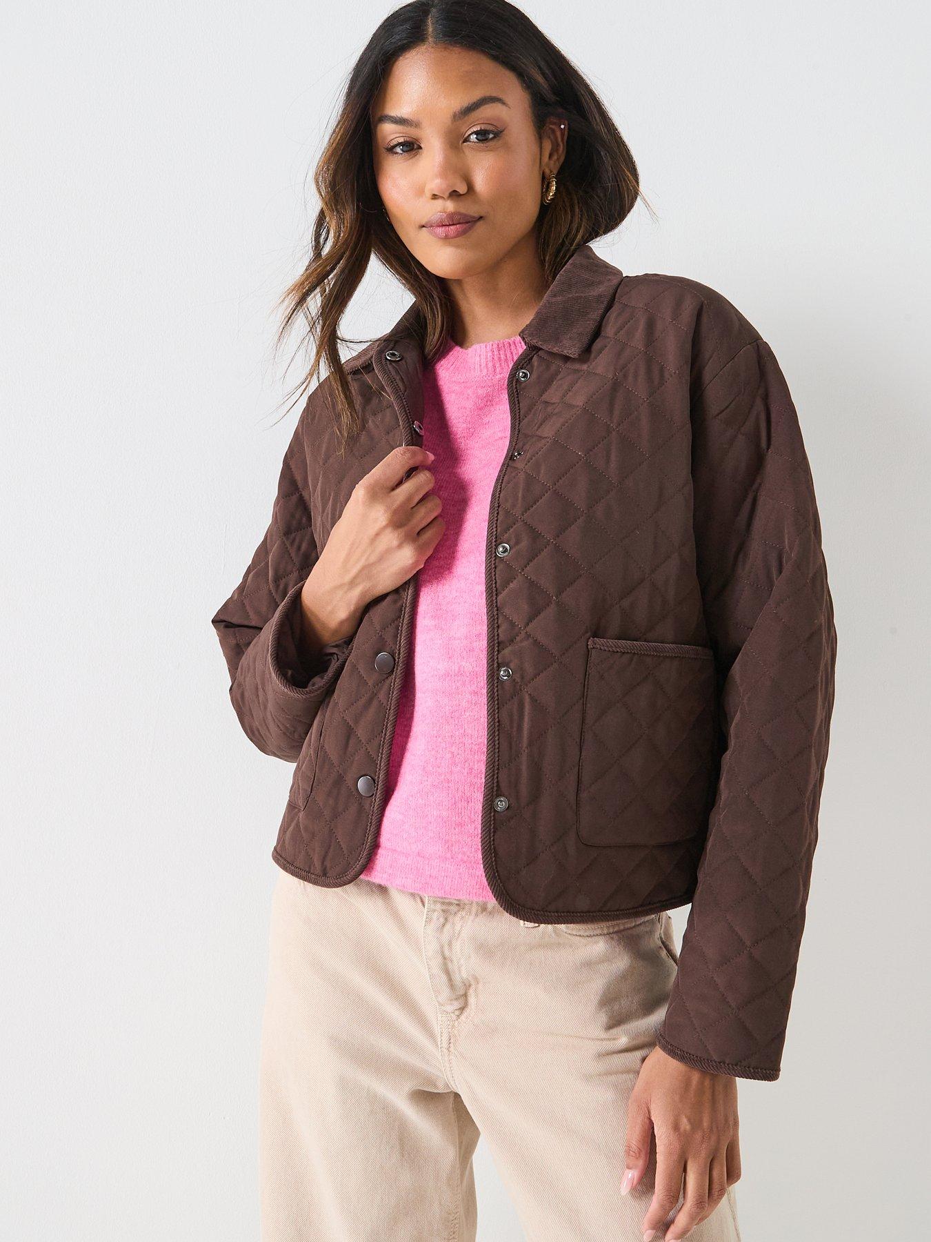 Image 1 of 5 of JDY Paula Long Sleeve Quilted Barn Jacket - Brown
