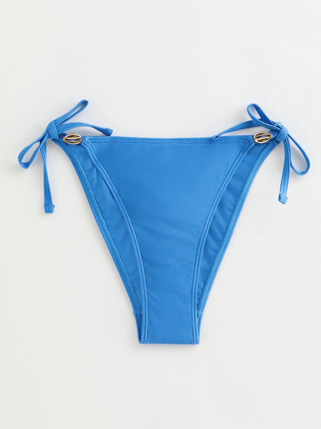  image of new-look-mid-shell-trim-side-tie-bikini-bottoms-blue