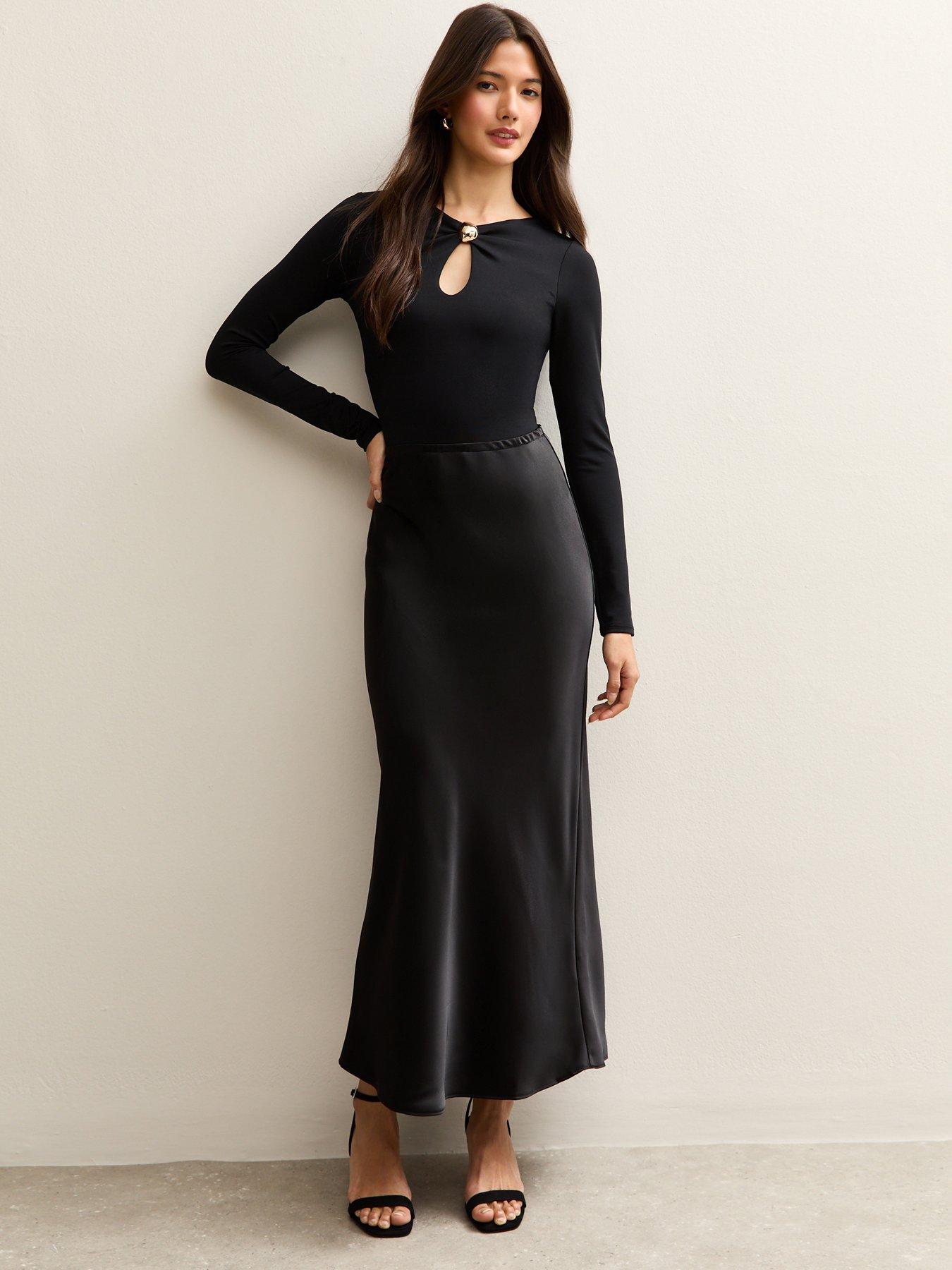 New Look Satin Midi Skirt - Black