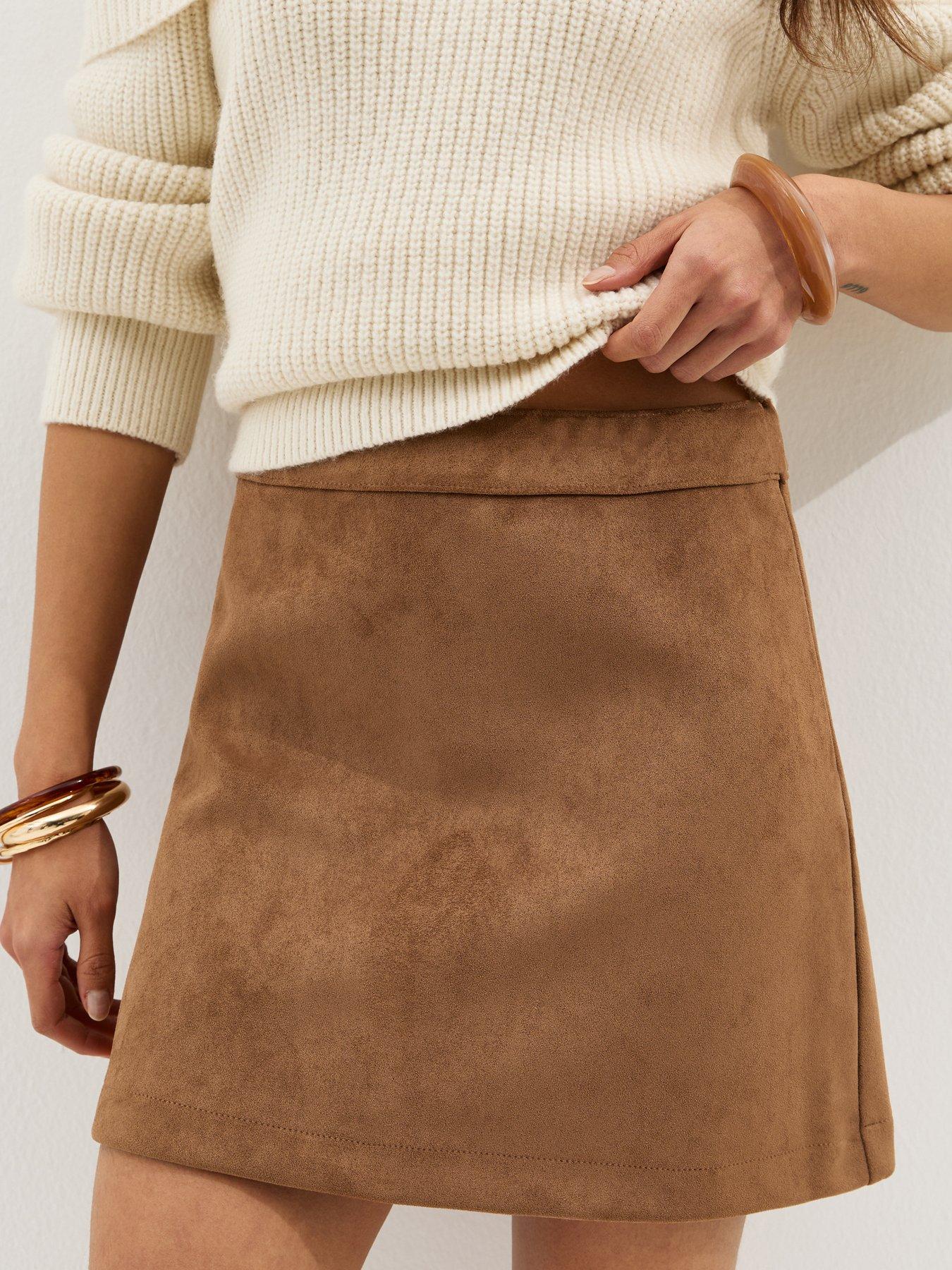 Image 4 of 5 of New Look Tan Faux Suede A-line Mini Skirt