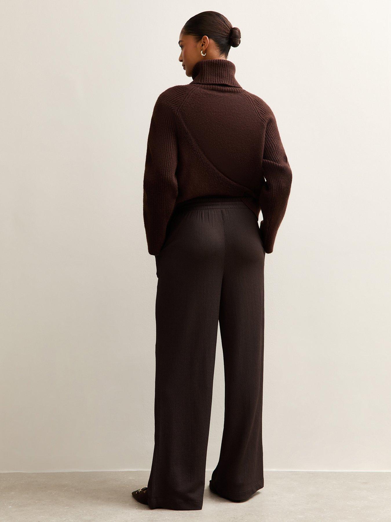  image of new-look-textured-wide-leg-trousers-dark-brown