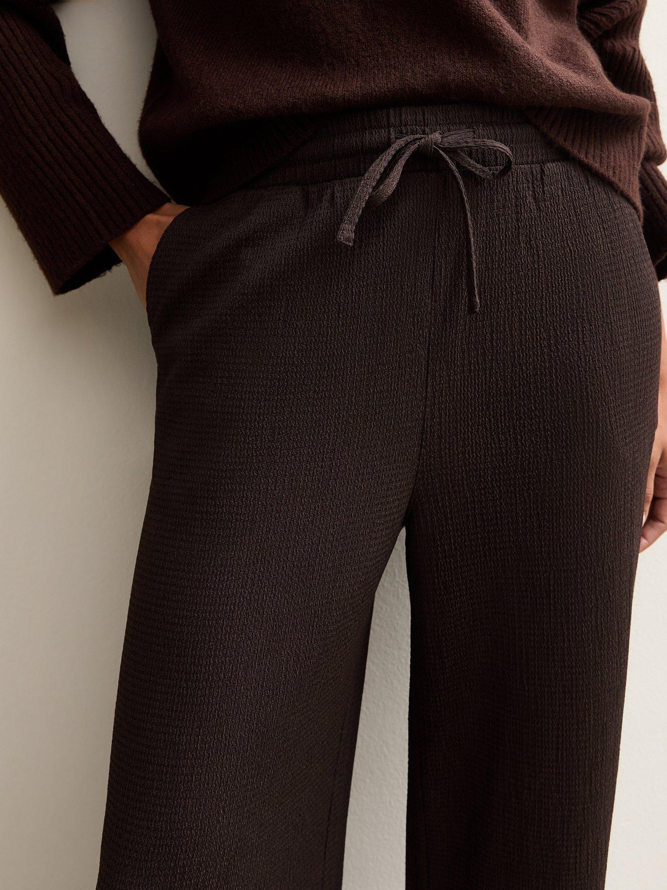  image of new-look-textured-wide-leg-trousers-dark-brown
