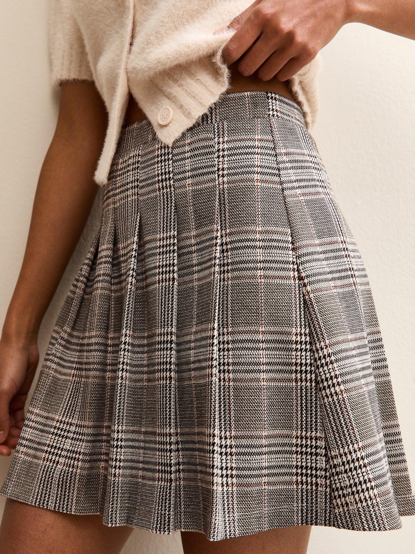 Image 4 of 5 of New Look Light Grey Checked Pleated Mini Skirt