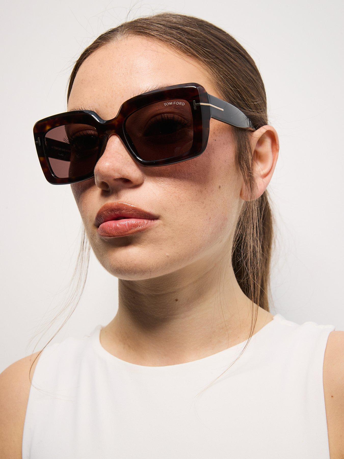 Tom Ford Leila Dark Havana Rectangular Sunglasses  - Brown