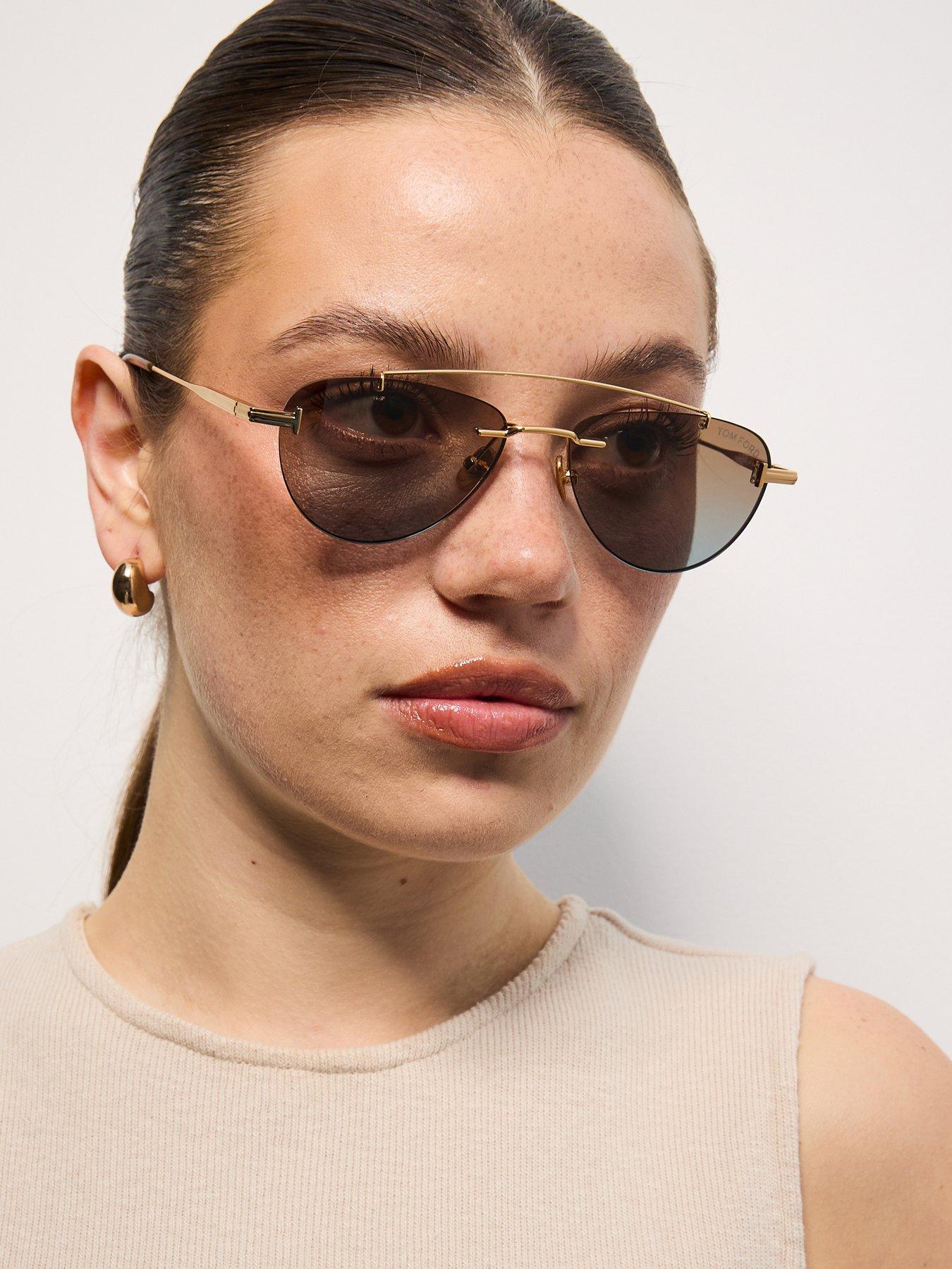Tom Ford Shiny Deep Astor Pilot Sunglasses  - Gold