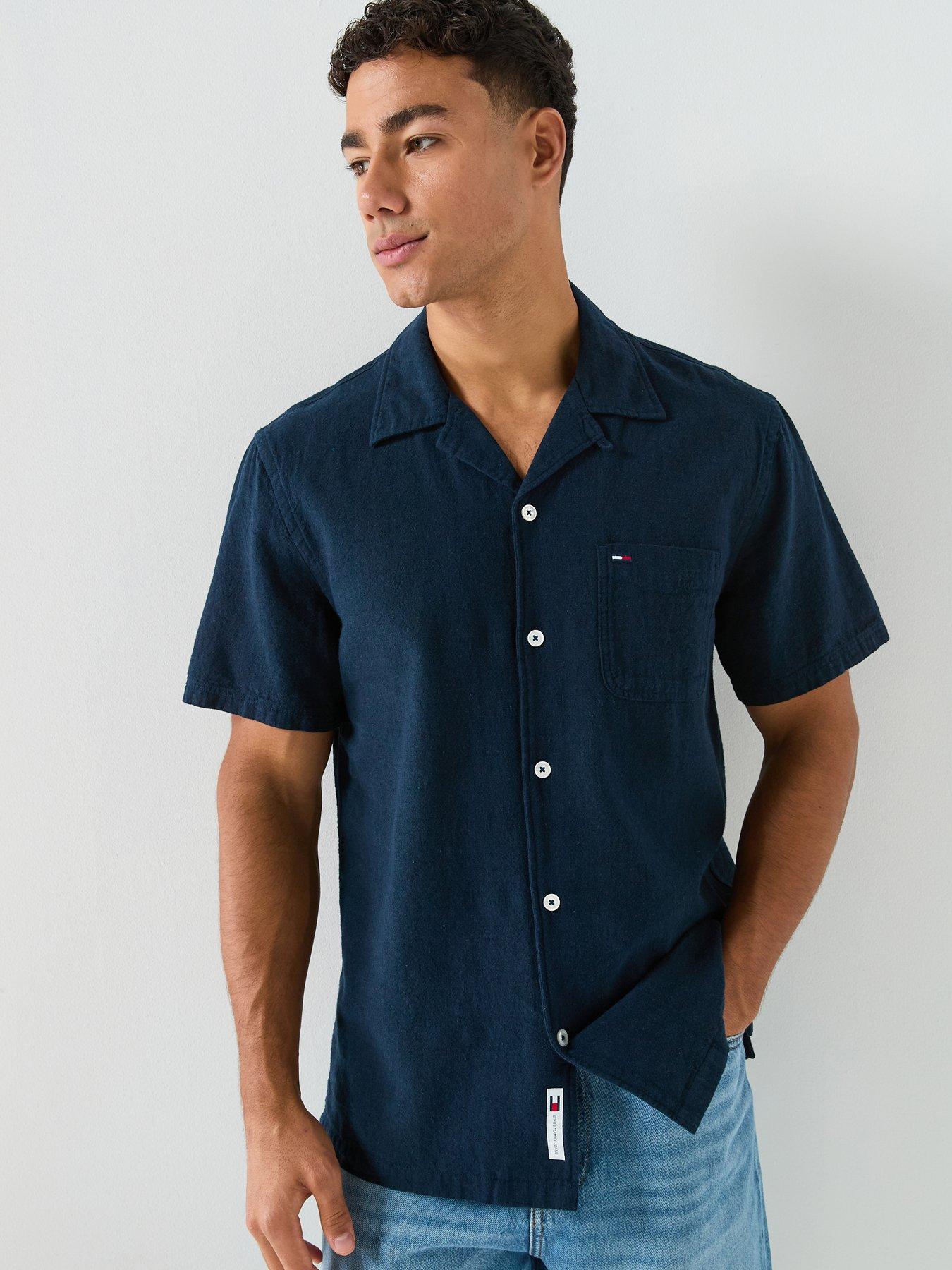 Tommy Jeans Linen Blend Short Sleeve Shirt - Navy