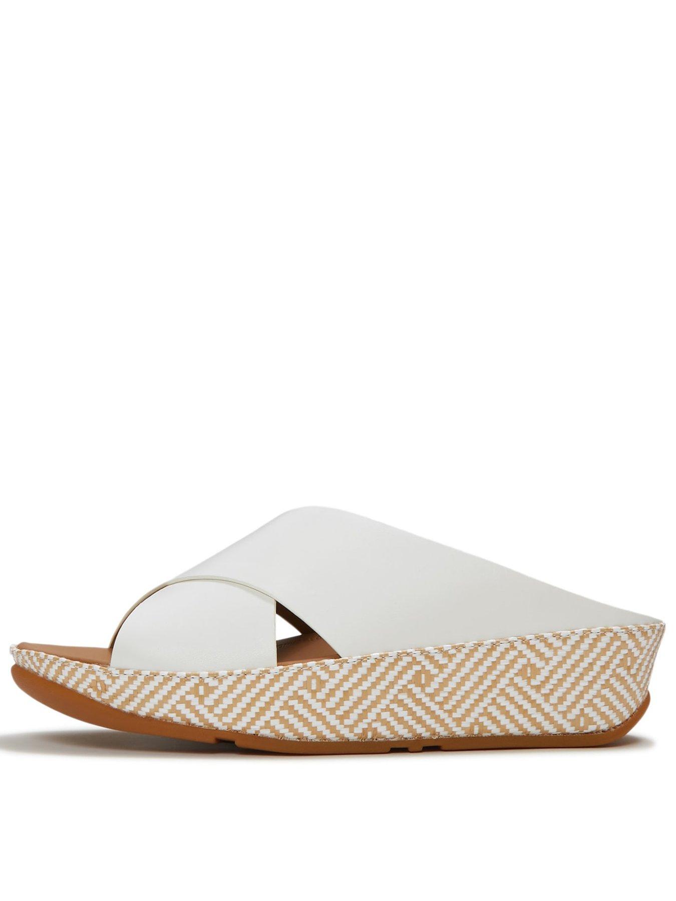 Image 2 of 6 of FitFlop Lulu Lux Graphic Weave Leather Cross Sandals - White