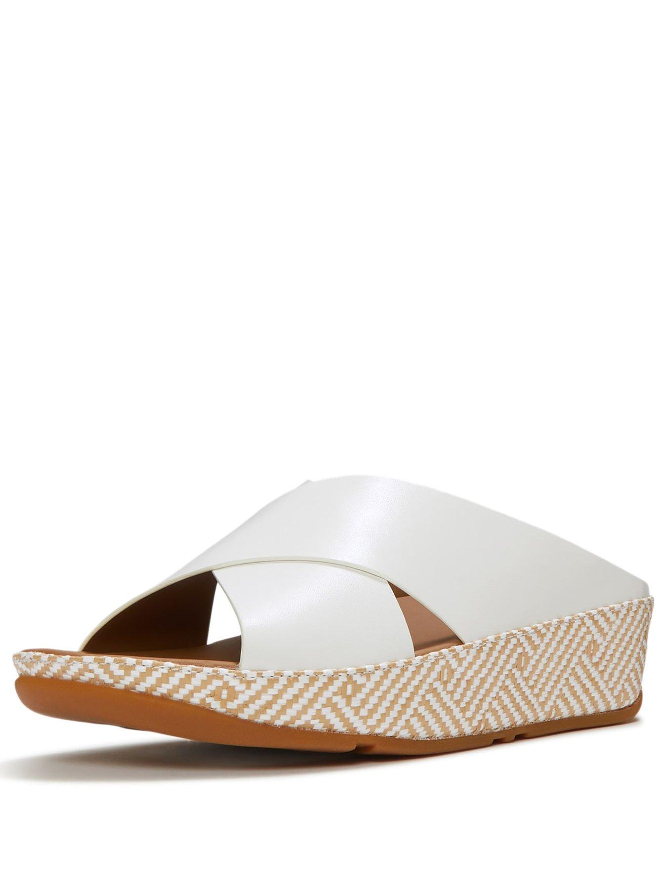 Image 3 of 6 of FitFlop Lulu Lux Graphic Weave Leather Cross Sandals - White