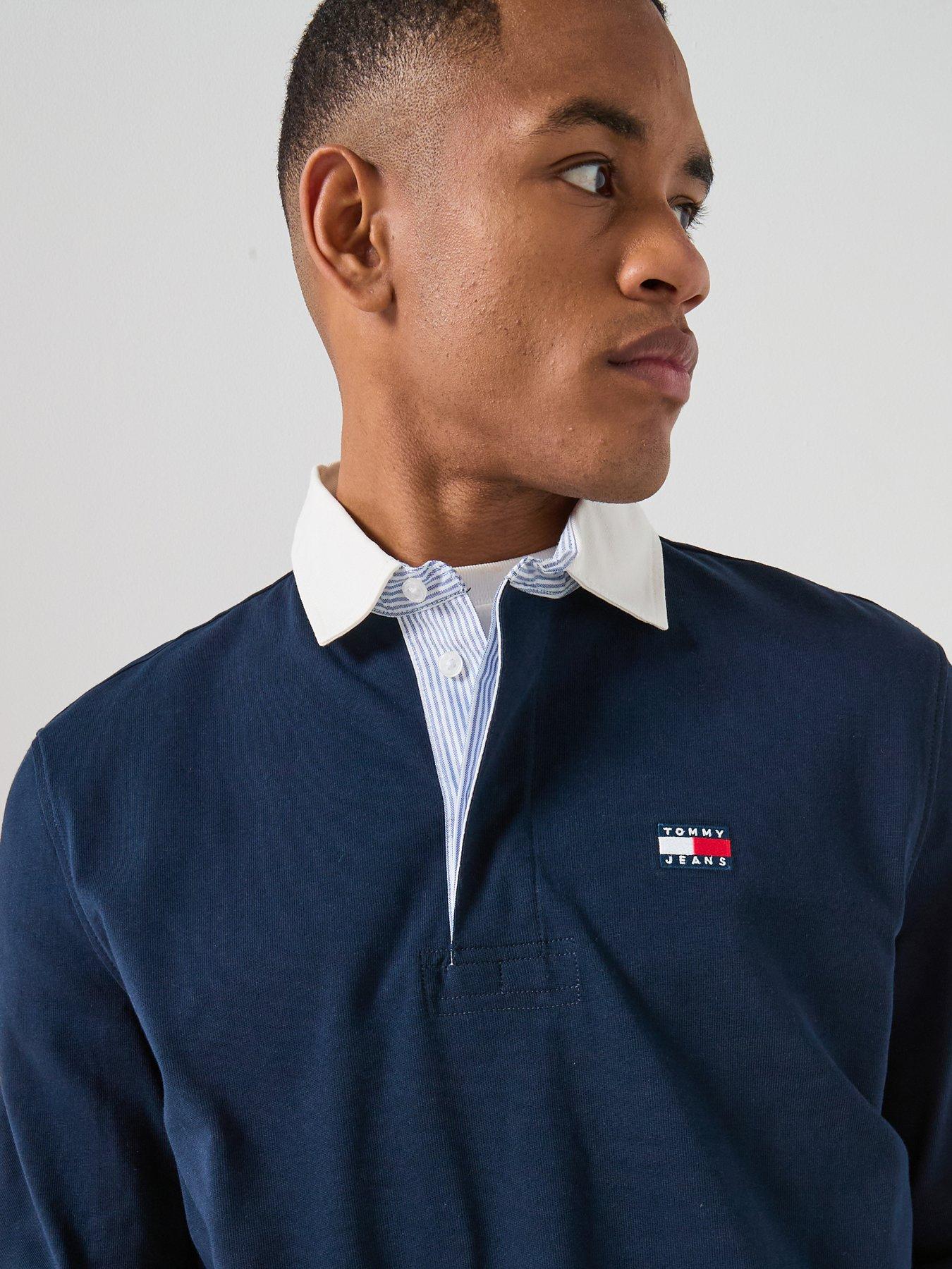Tommy Jeans Relaxed Essential Badge Rugby Polo Shirt - Navy | Littlewoods