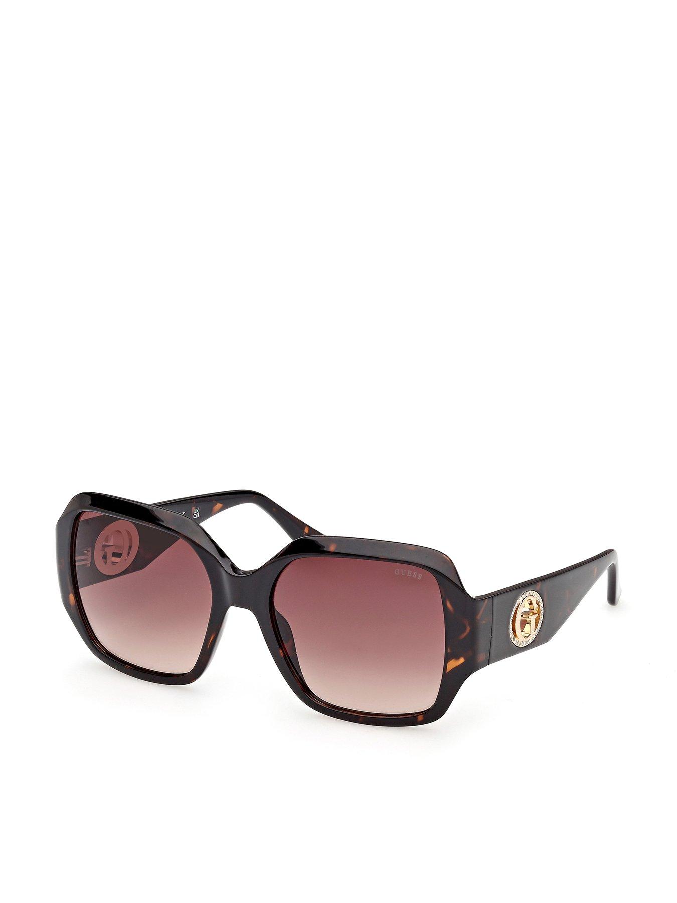 front image of guess-square-sunglasses-dark-havana