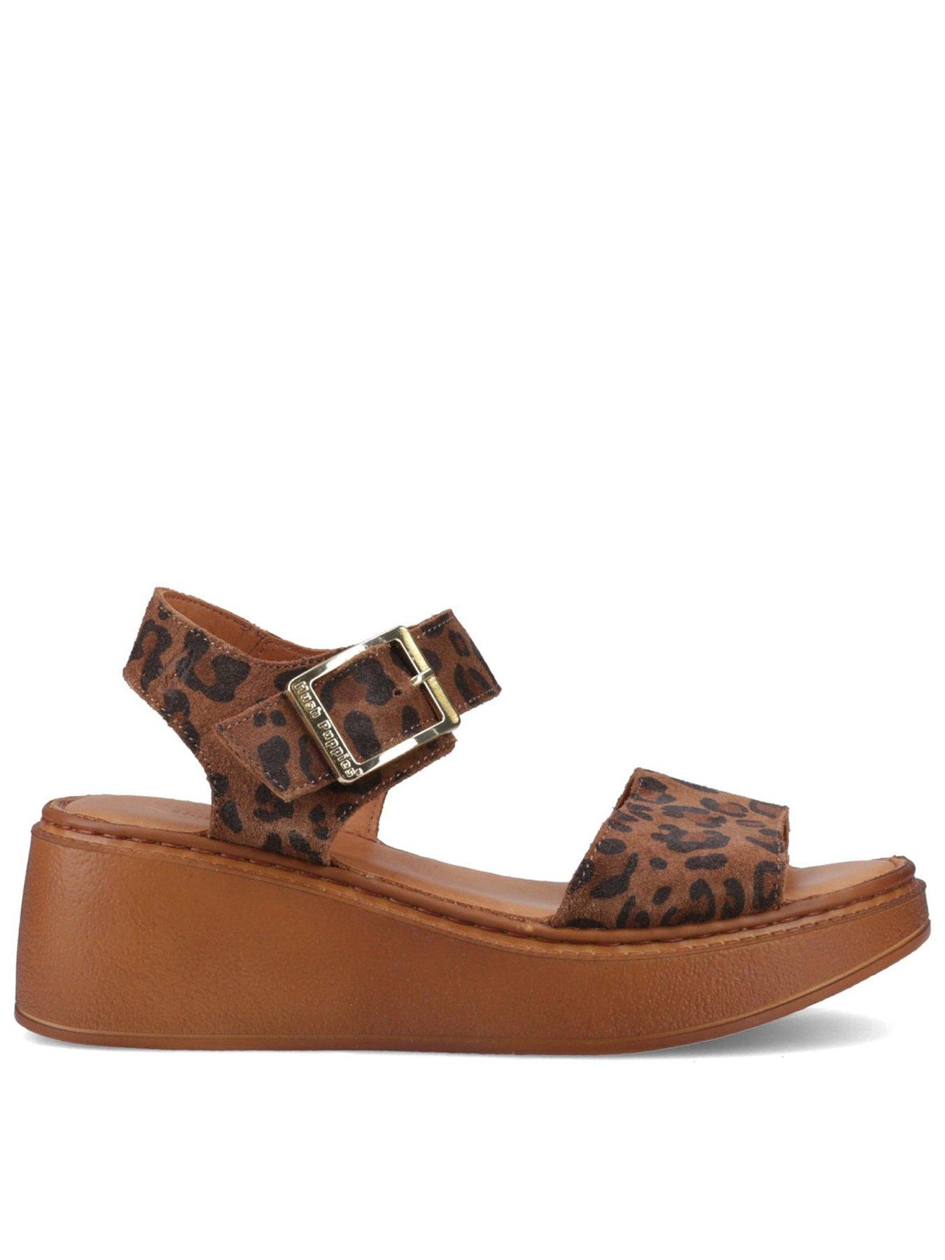 Image 1 of 5 of Hush Puppies Beatrix Wedge Sandal-leopard/tan