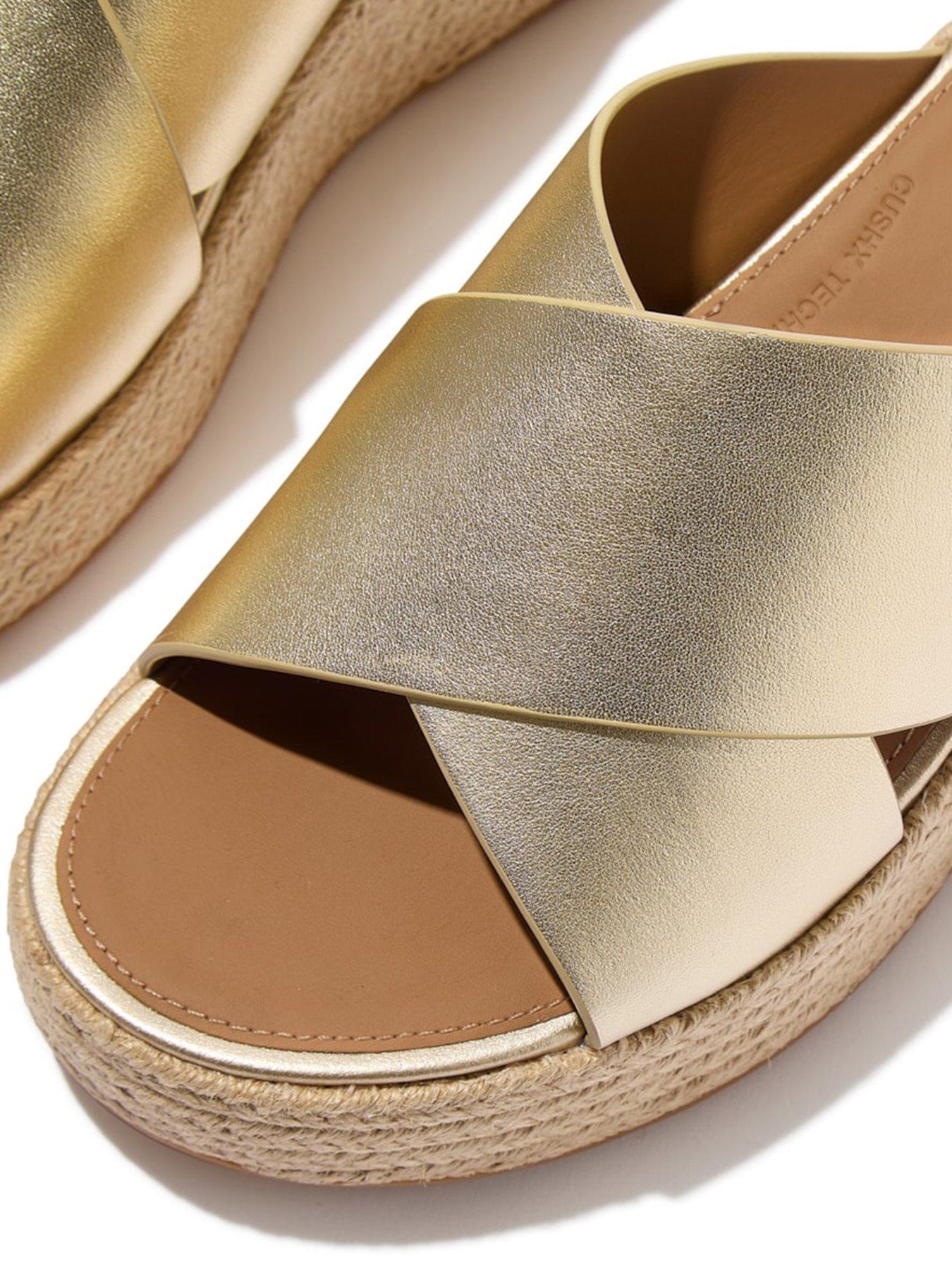 Image 6 of 6 of FitFlop Platfforms Espadrille Leather Wedge Cross Slides - Gold