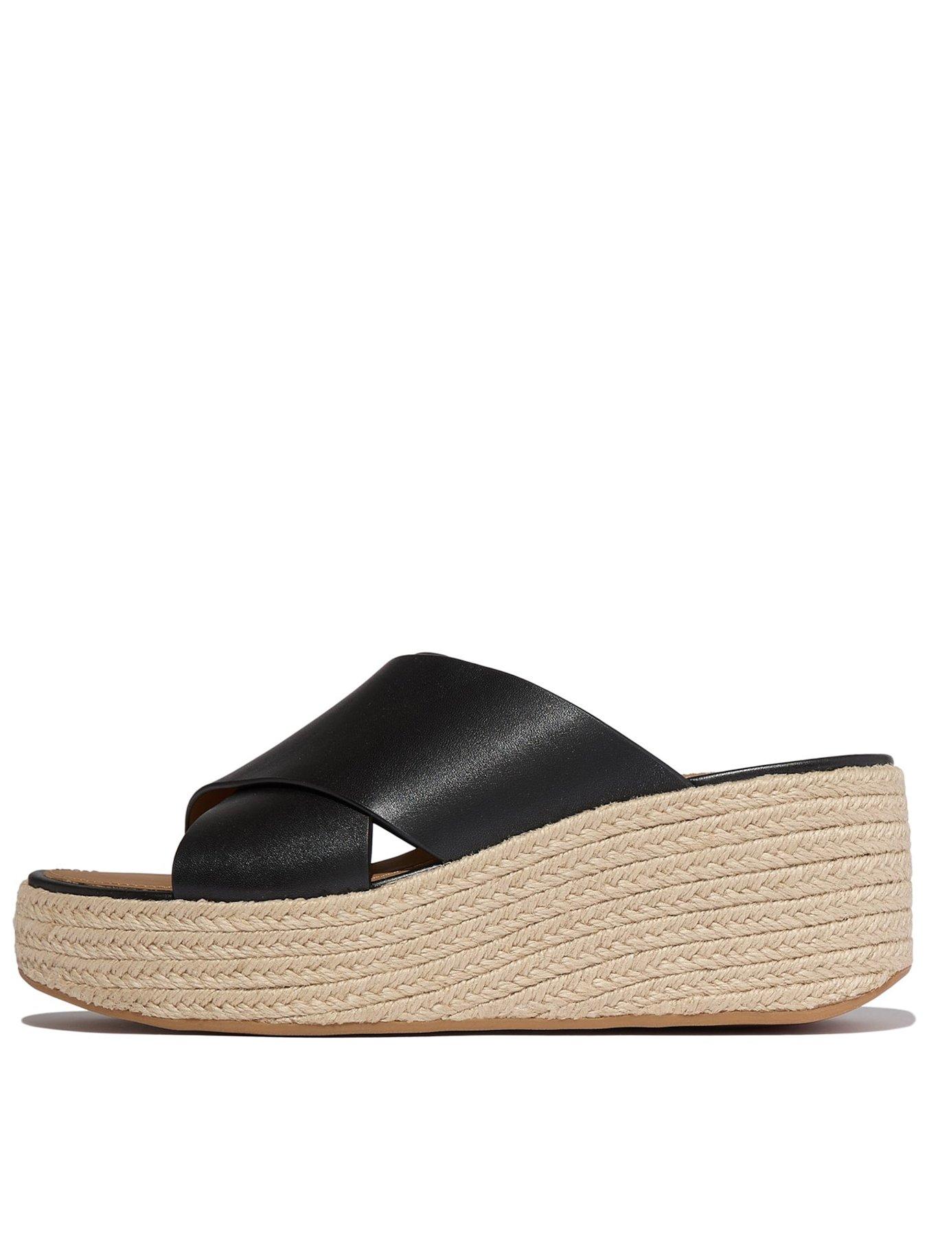 Image 2 of 6 of FitFlop Platfforms Espadrille&nbsp;Cross&nbsp;Leather Wedge Sandals - Black