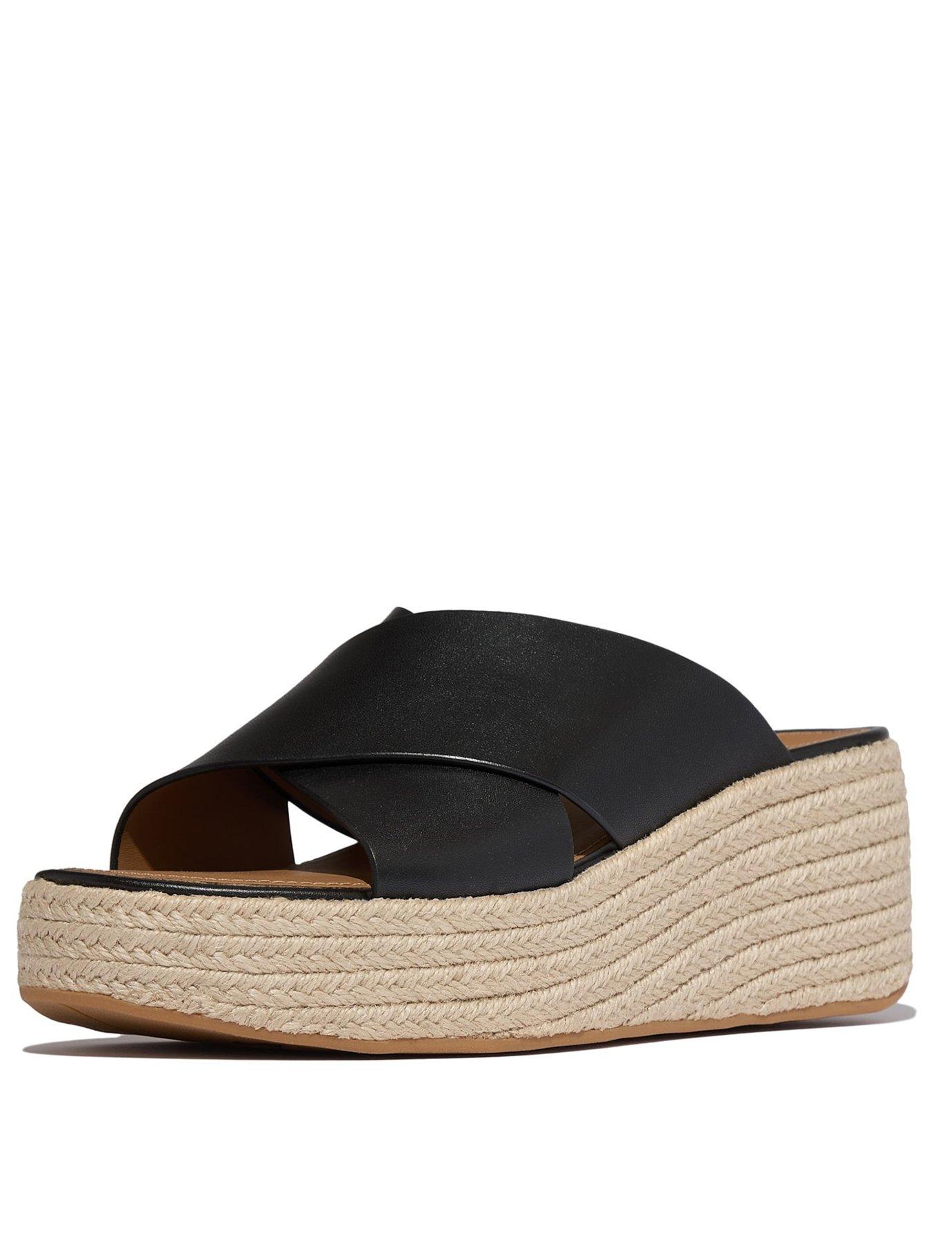 Image 3 of 6 of FitFlop Platfforms Espadrille&nbsp;Cross&nbsp;Leather Wedge Sandals - Black