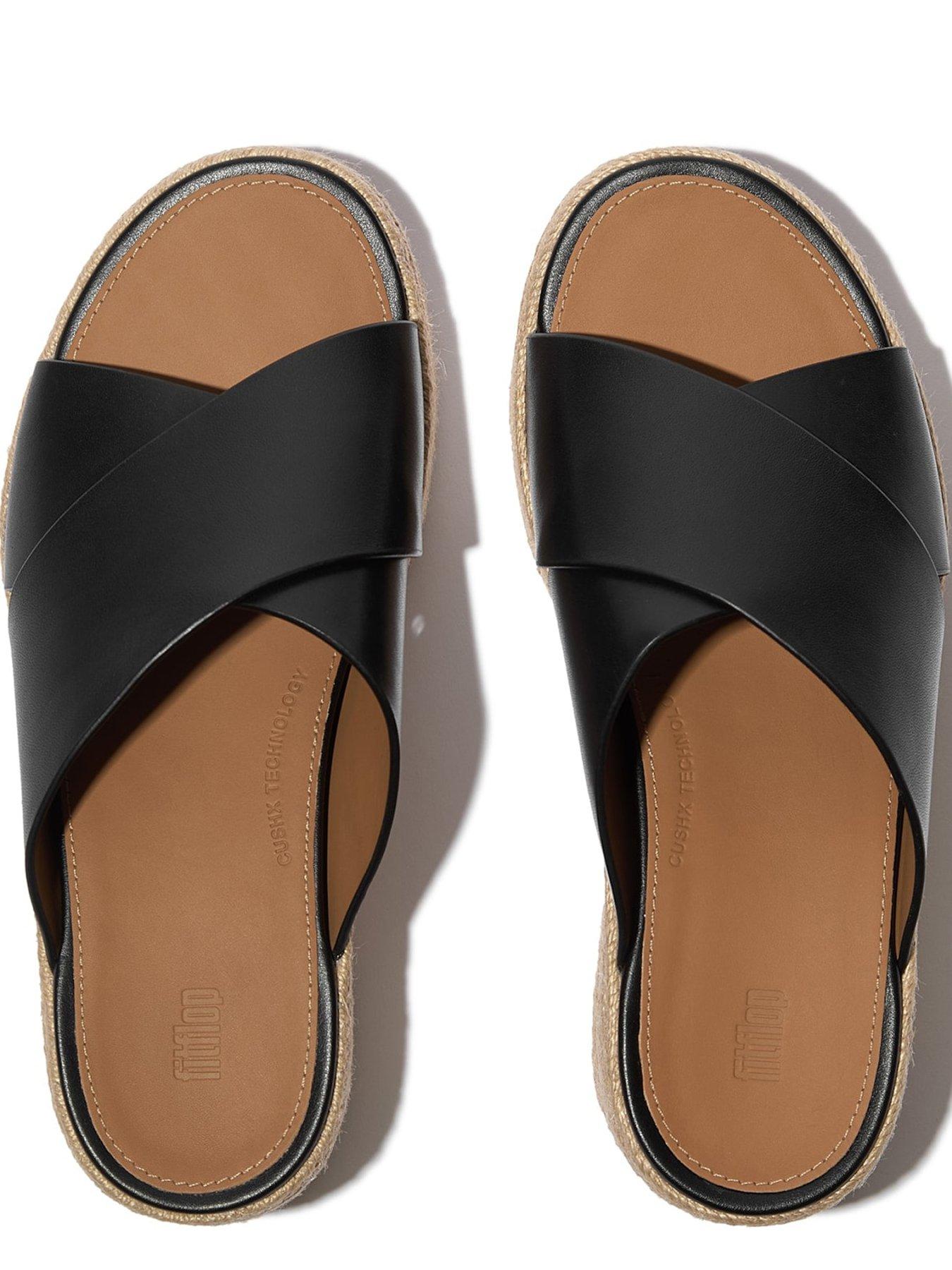 Image 4 of 6 of FitFlop Platfforms Espadrille&nbsp;Cross&nbsp;Leather Wedge Sandals - Black