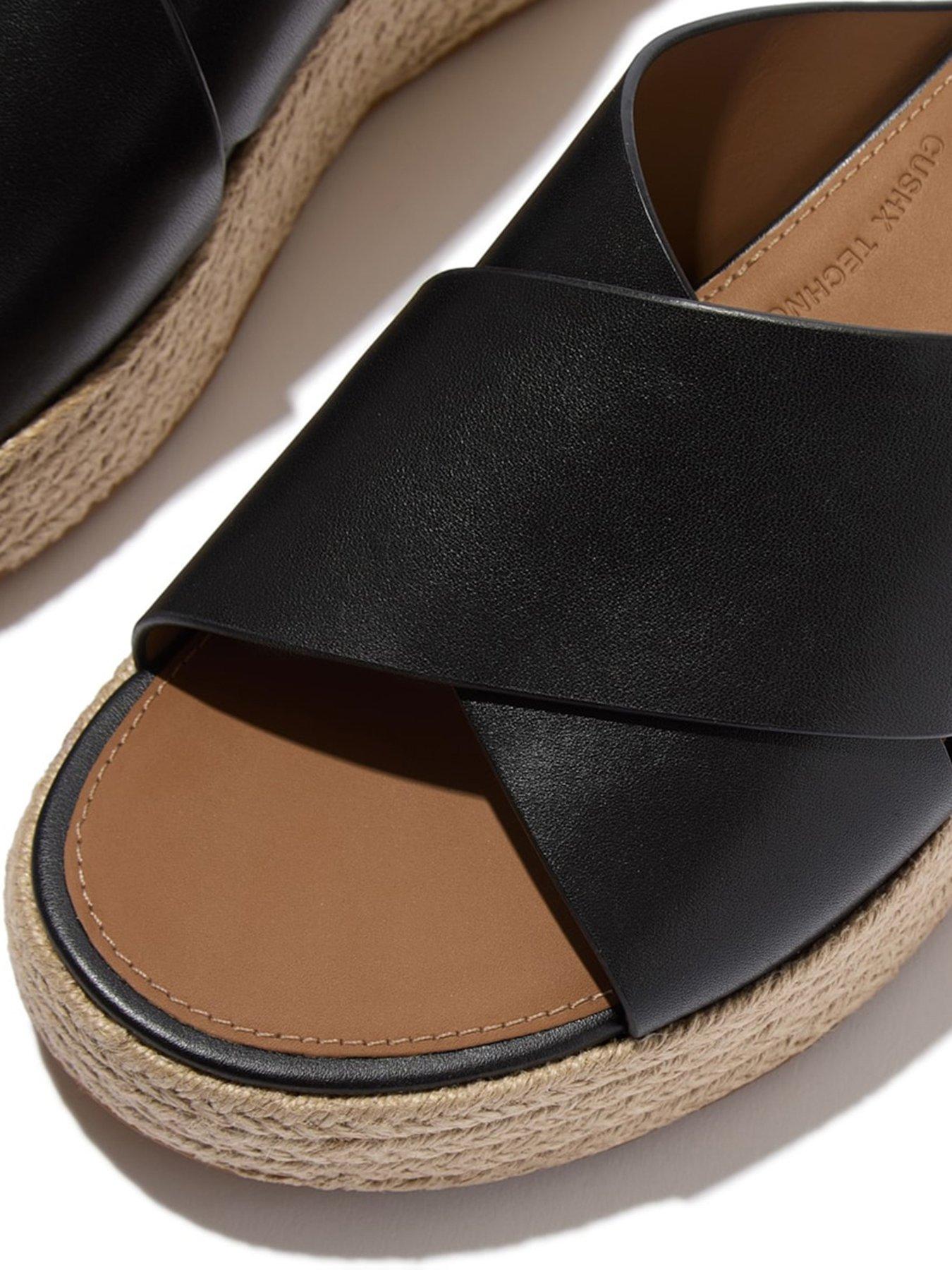 Image 6 of 6 of FitFlop Platfforms Espadrille&nbsp;Cross&nbsp;Leather Wedge Sandals - Black