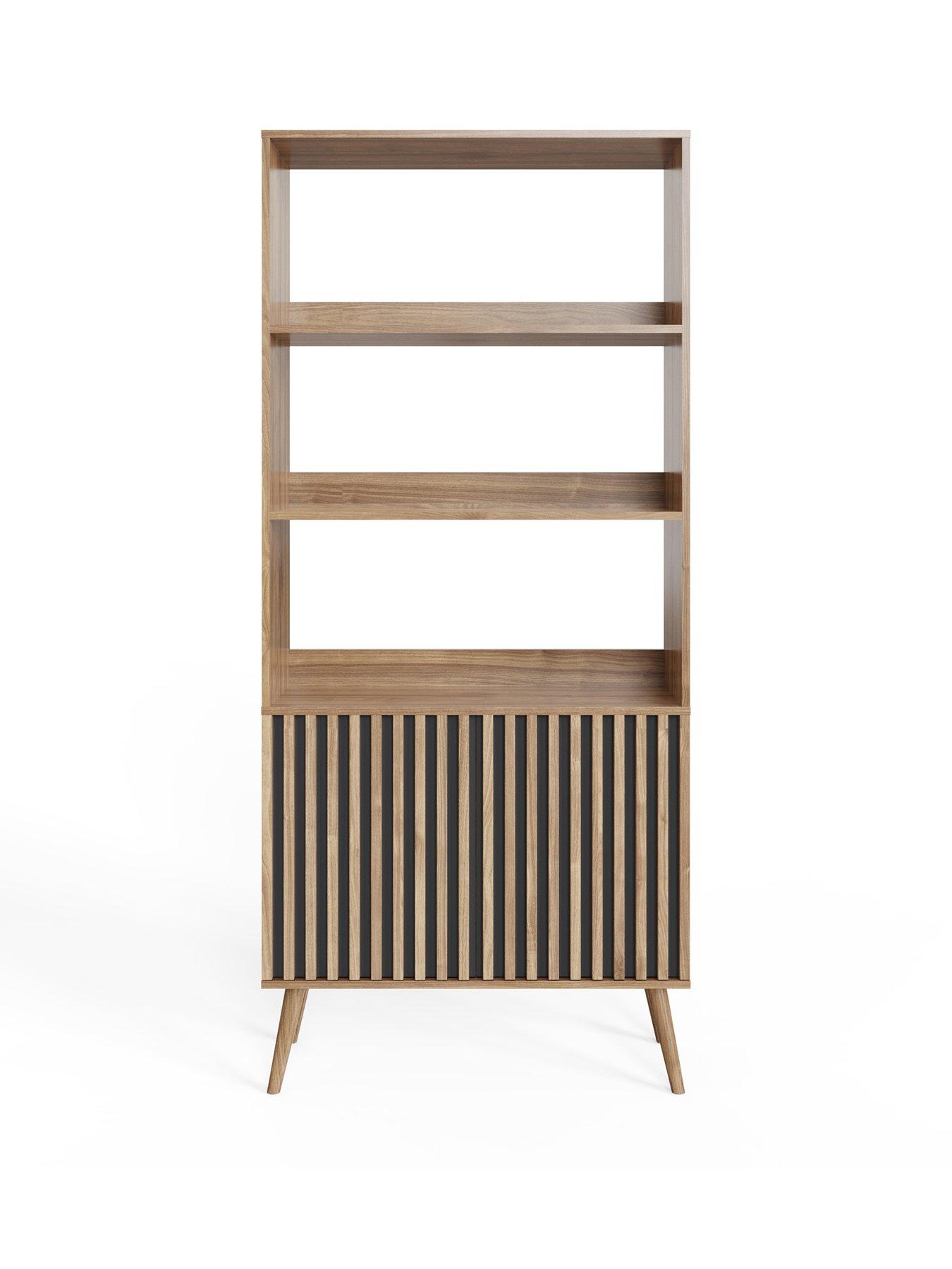  image of gfw-rowen-storage-bookcase-oakblacknbsp--fscreg-certified